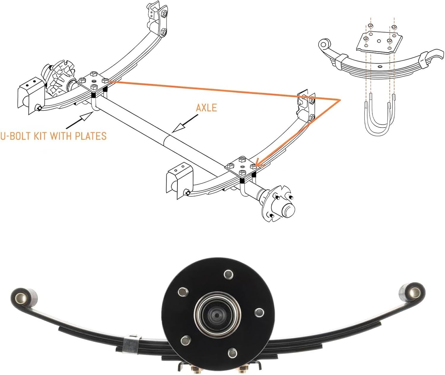73″ Trailer Axle Kit 3500 lbs 5×4.5″ Idler Hub w/ Leaf Springs U-Bolt Kit 58″ SC