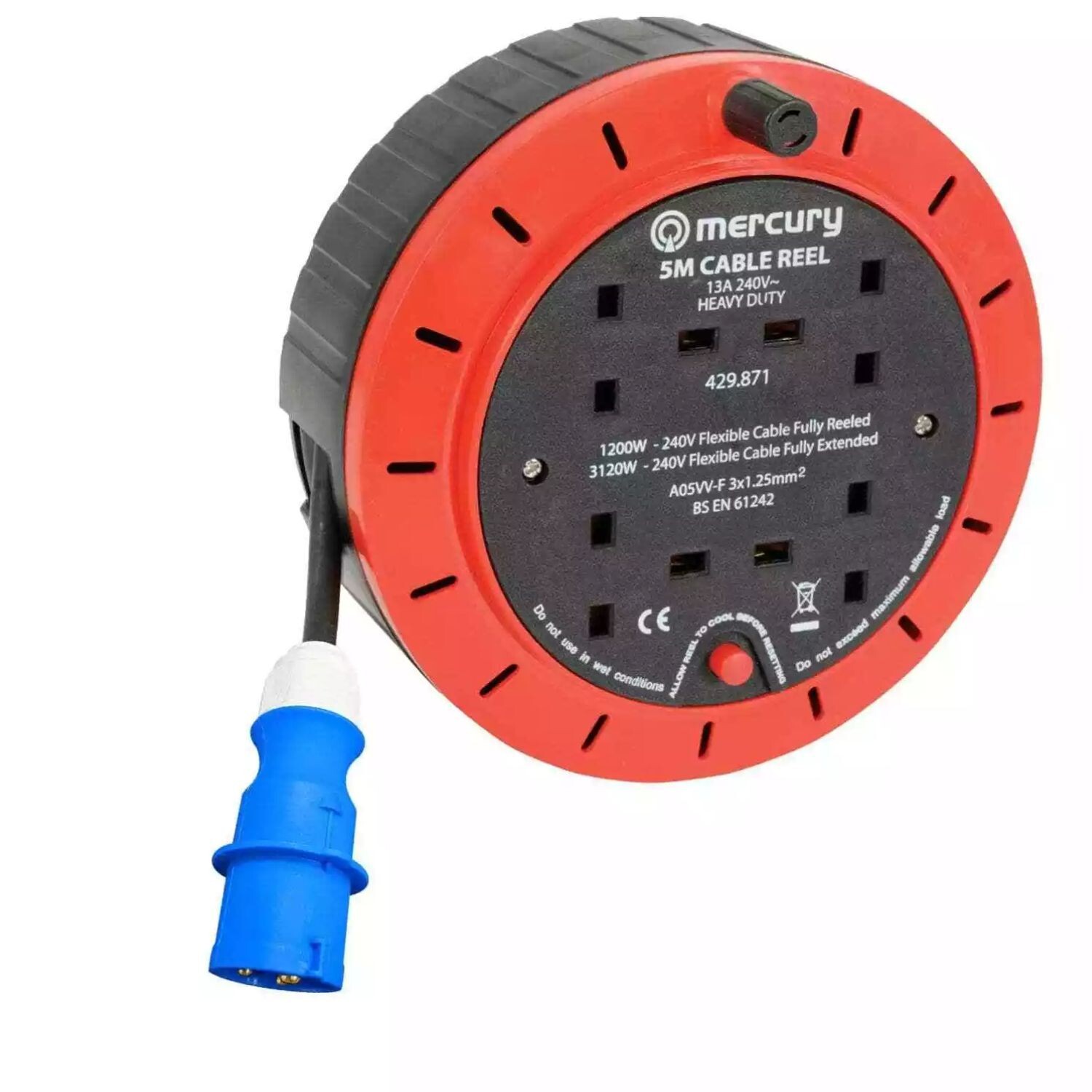Camping Tent Electric Caravan Mains Hook Up Reel Power Cable 16A Plug 5m 10m