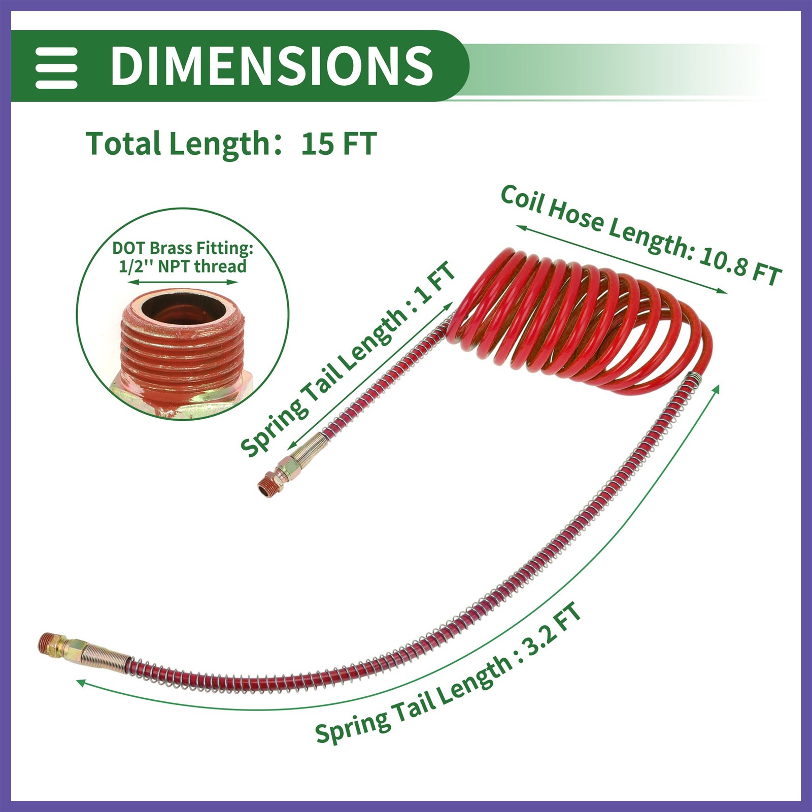 15 Feet Air Brake Hose Oil Cooler Coiled Long Tail Line 12 Circle
