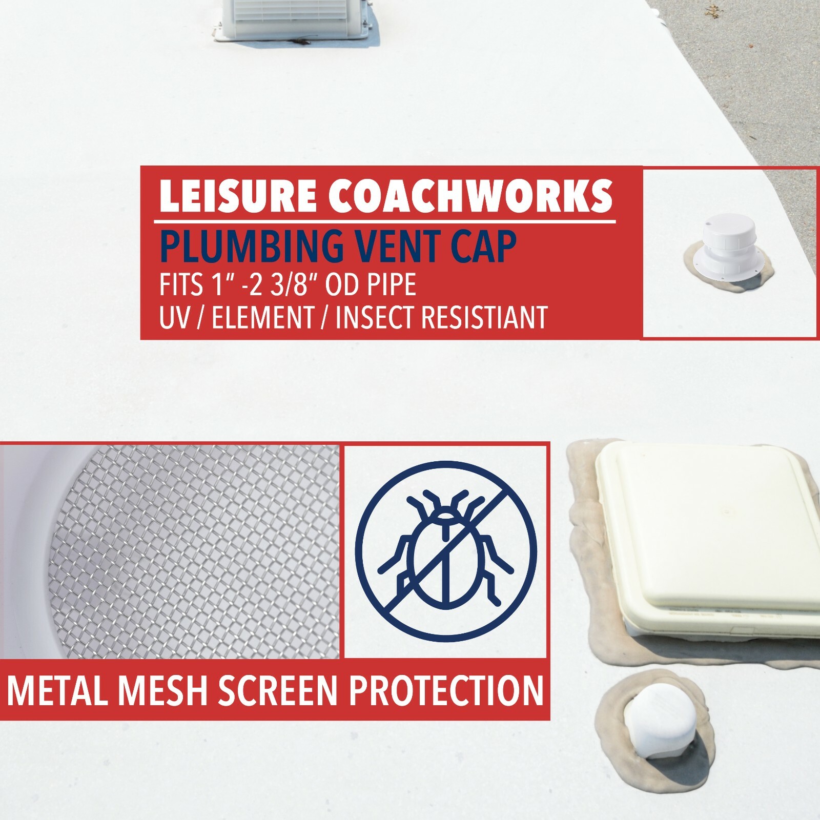 NEW Plumbing Roof Vent for RV Camper Trailer in Durable White Plastic