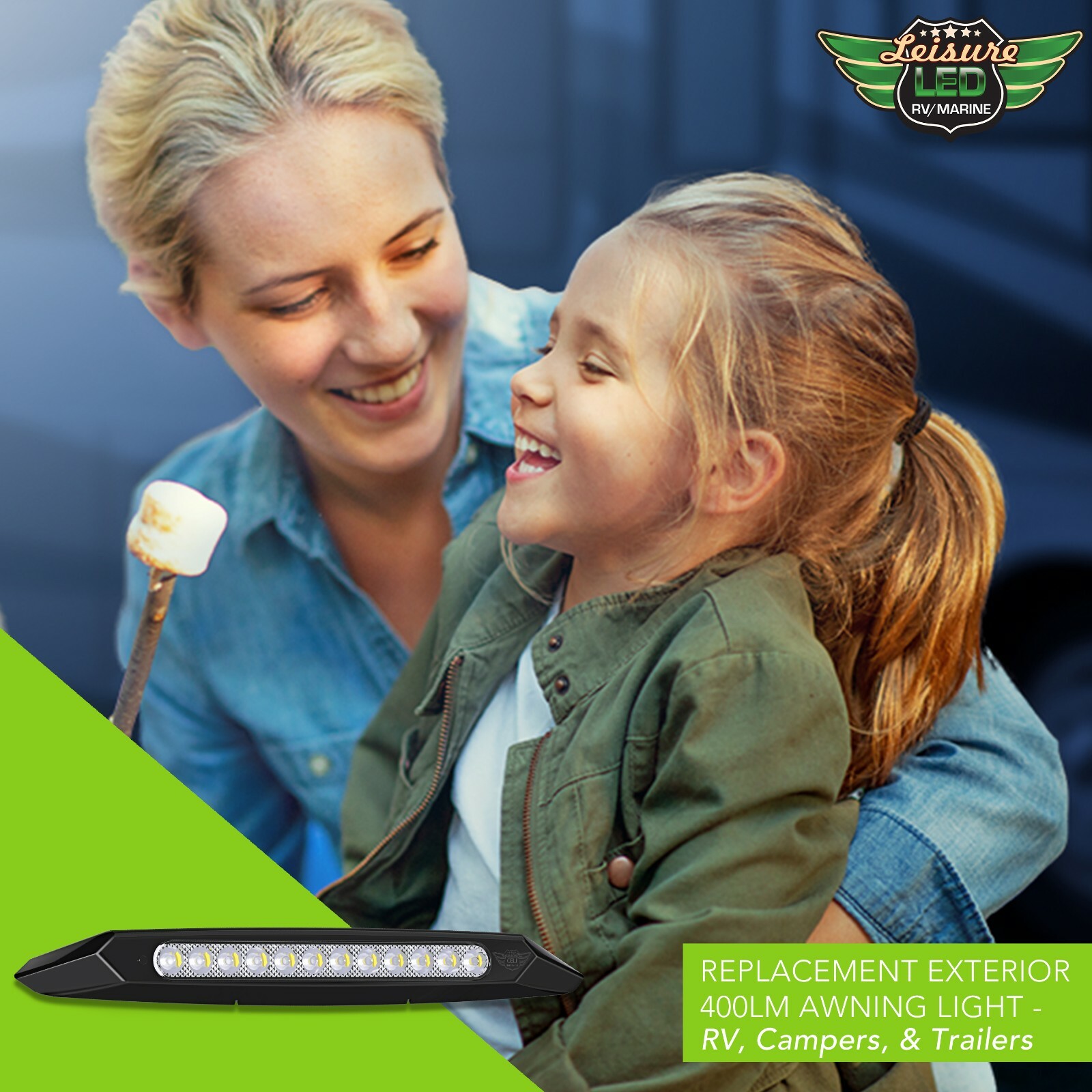 Black RV Motorhome Awning Porch Light 13″ with on/off Switch 12 Volt 400 LM