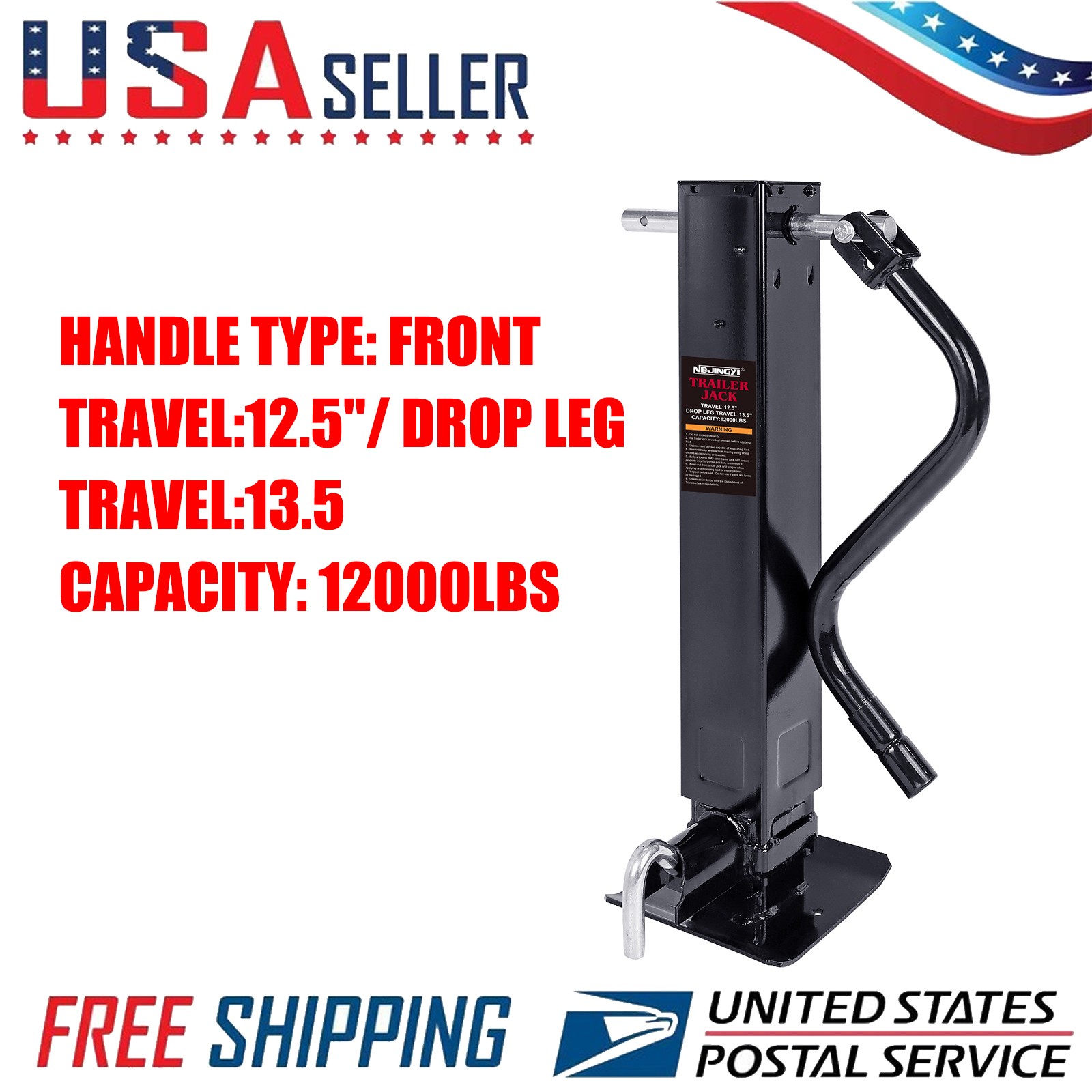 12000 lb Heavy-Duty Square Trailer Tongue Jack Weld-on 12.5″ Lift 13.5″ Drop Leg