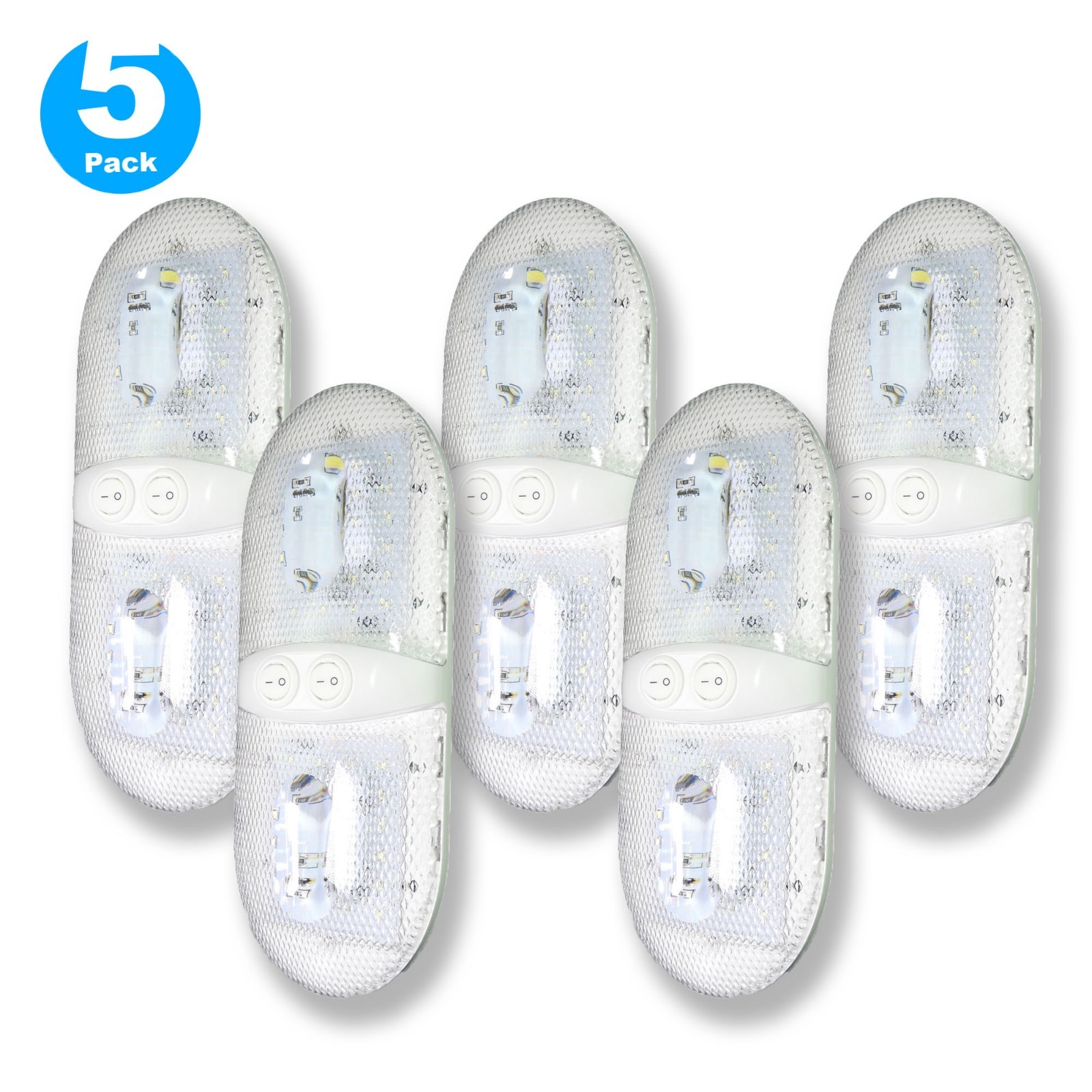 5 x RV LED 12v Fixture Ceiling Camper Trailer Marine Double Dome Light