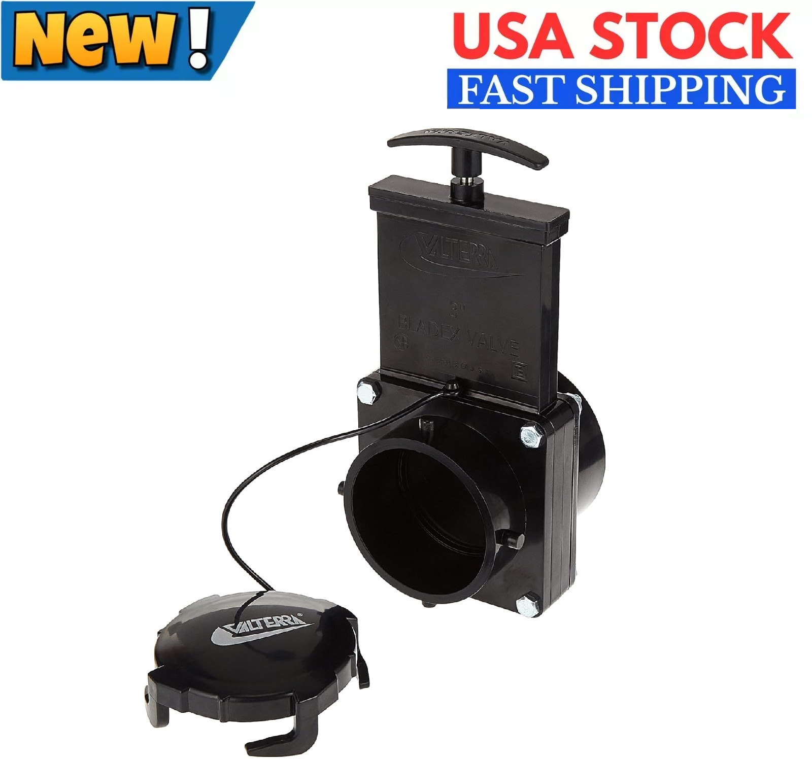 RV Waste Black Water Valve 3 Hub X 3″ Bay for Travel Trailer Motorhome Dump Tank