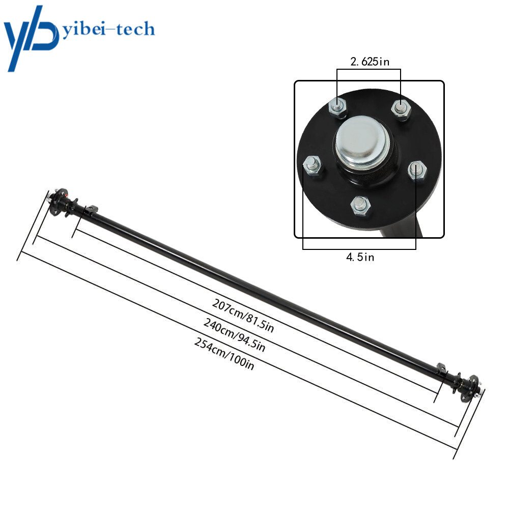 3.5K Trailer Axle 5 lug 95″ HF 80″ Spring Center 82″ 5 on 4.5″ with U-Bolt Kit