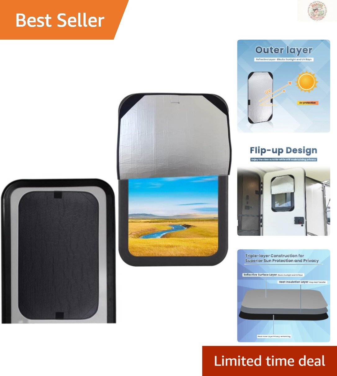 Universal Fit RV Door Window Shade 16×25 Inches – Easy Velcro Installation