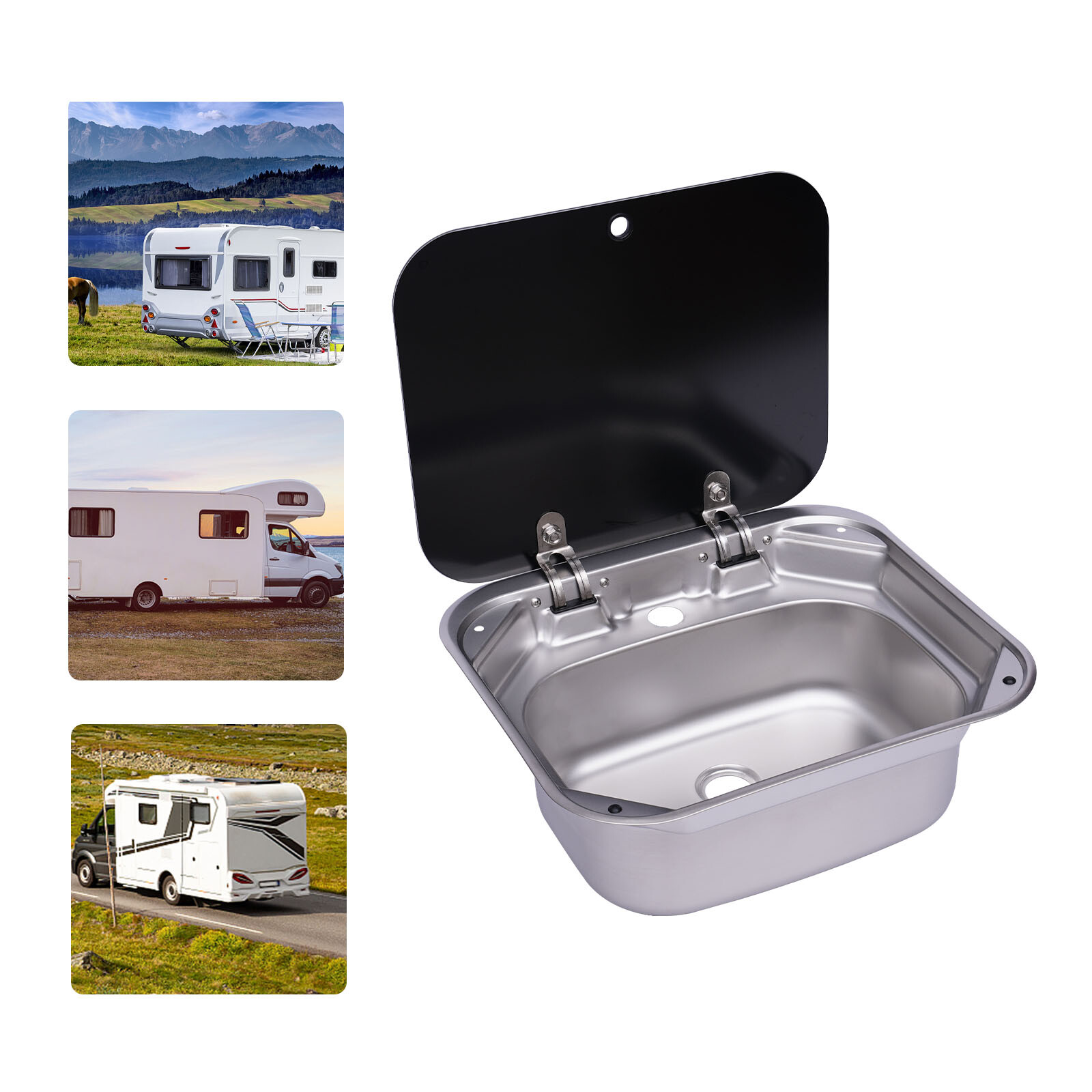 RV Semi-Recessed Stainless Steel Kitchen Sink With Tempered Glass Lid – Silver