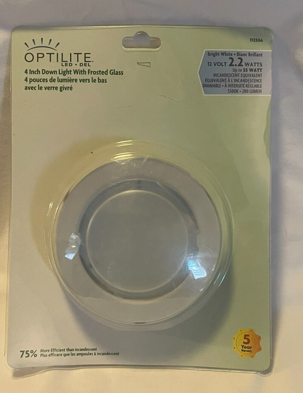 Recessed Optilite LED 4 Inch Down Light with Frosted Glass 4 1/4″ diameter RV
