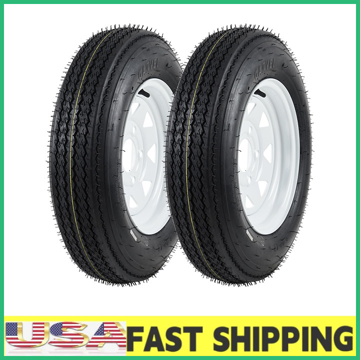 Trailer Tires On Rims 5.30-12 5.30×12 530 X 12 LRC 5 Lug White Spoke Wheel SET 2
