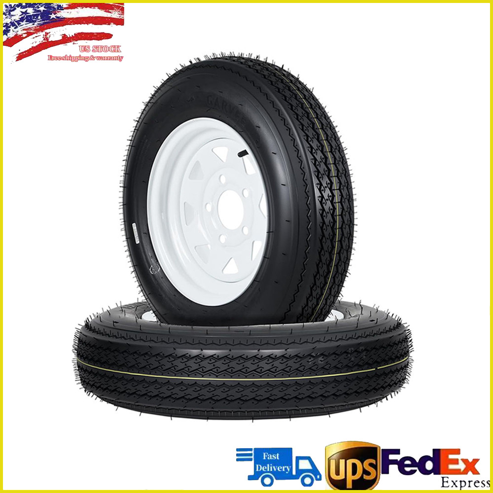 2 Pack Trailer Tires with 12″ Rim 6PR 5.3-12 5.30×12 530-12 5.3-12 5 Lug on 4.5