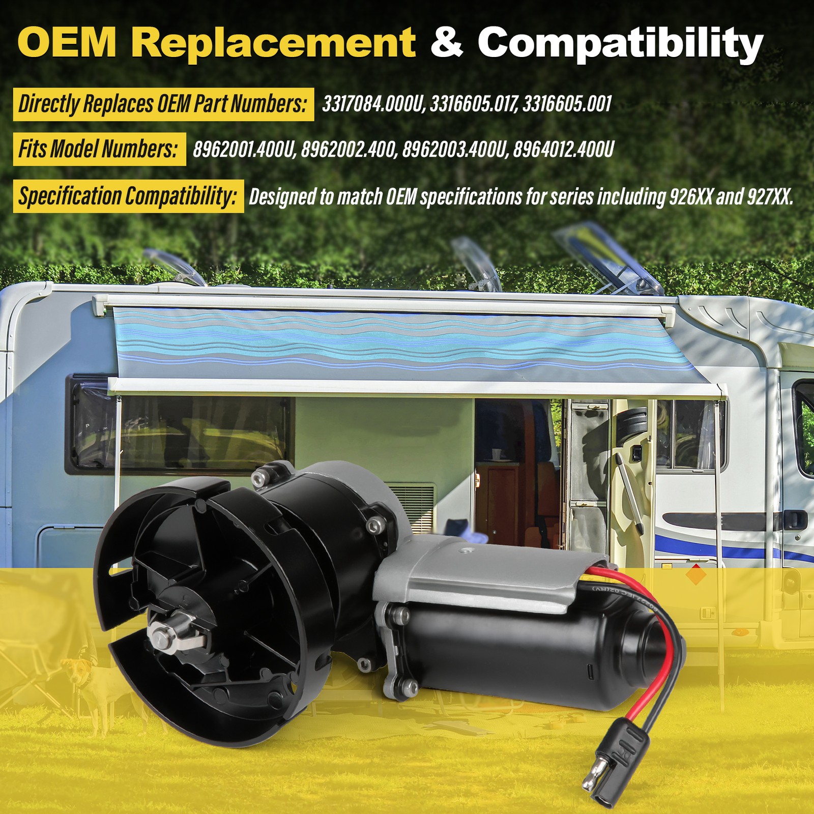 RV Awning Motor Drive 3317084.000U Kit Black For Dometic 9200 Series Awnings US