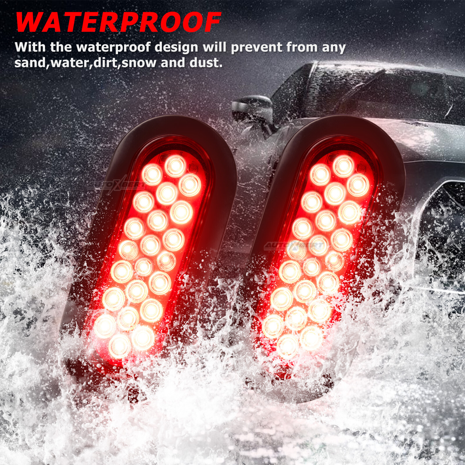 2 Red 6″ Oval Trailer Light 22LED Stop Turn Running Tail Brake Lamp Truck Sealed
