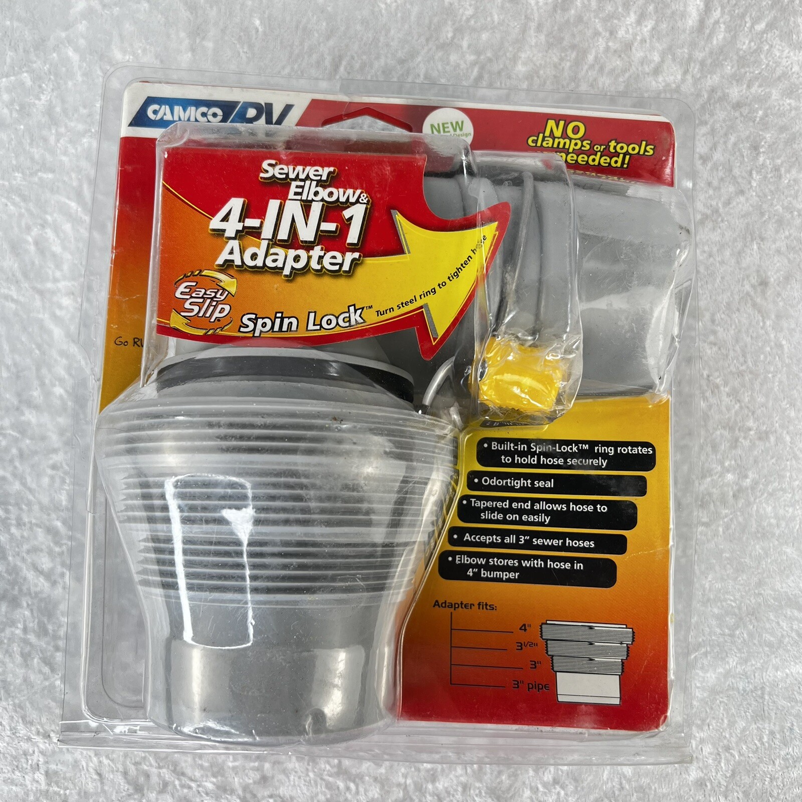 NEW CAMCO RV SEWER ELBOW & 4 in 1 ADAPTER W SPIN LOCK RINGS EASY SLIP READY USE