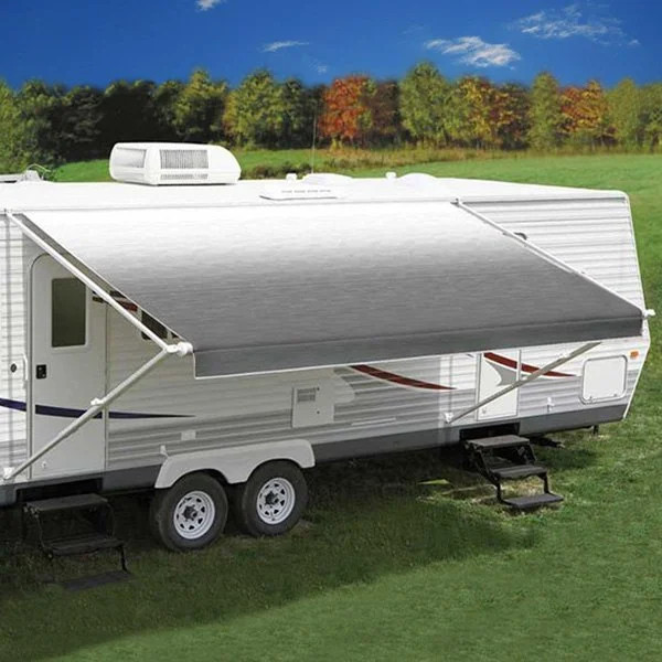 Vinyl Fabric for RV Patio Awnings 15’W x 8’Ext. Silver Shale Fade One-Piece