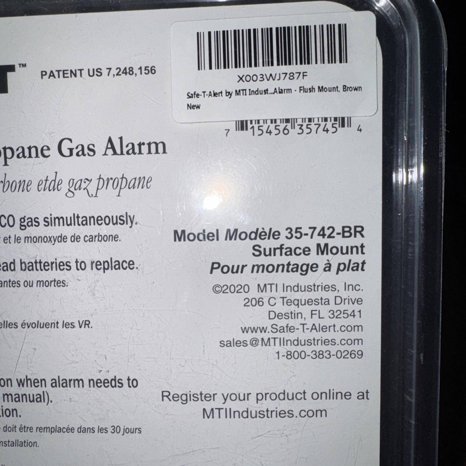 MTI Industry 35-742-BR Safe-T-Alert Carbon Monoxide Propane Leak Detector Camper