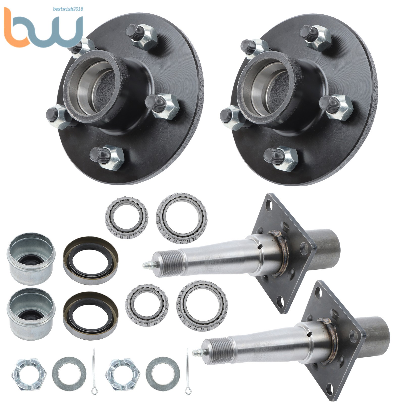 1/2 Packs 5 Lug 4.5″ Bolt Trailer Hub Kit 1.75 Circle #84 Spindle w/Bearing Kit