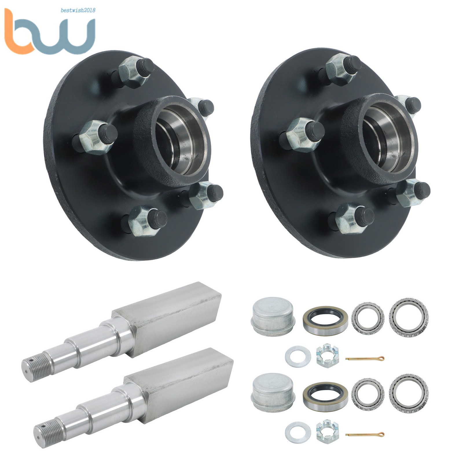 5-Bolt on 4-1/2″ 11″ Square #84 Spindle Trailer Hub 3500 lbs Axle w/Bearing Kit