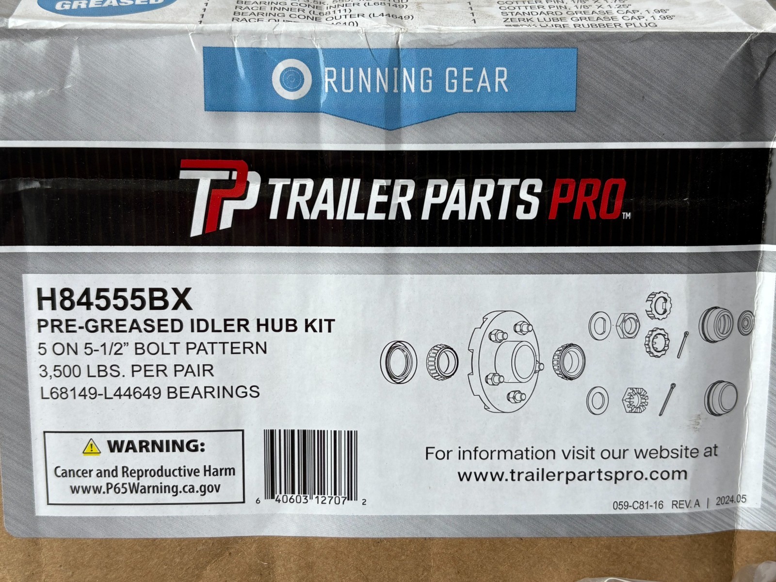 Trailer Parts Pro H84555BX Pre-Greased Hub Assembly 5 on 5.5″ Pattern 3K Axles ^