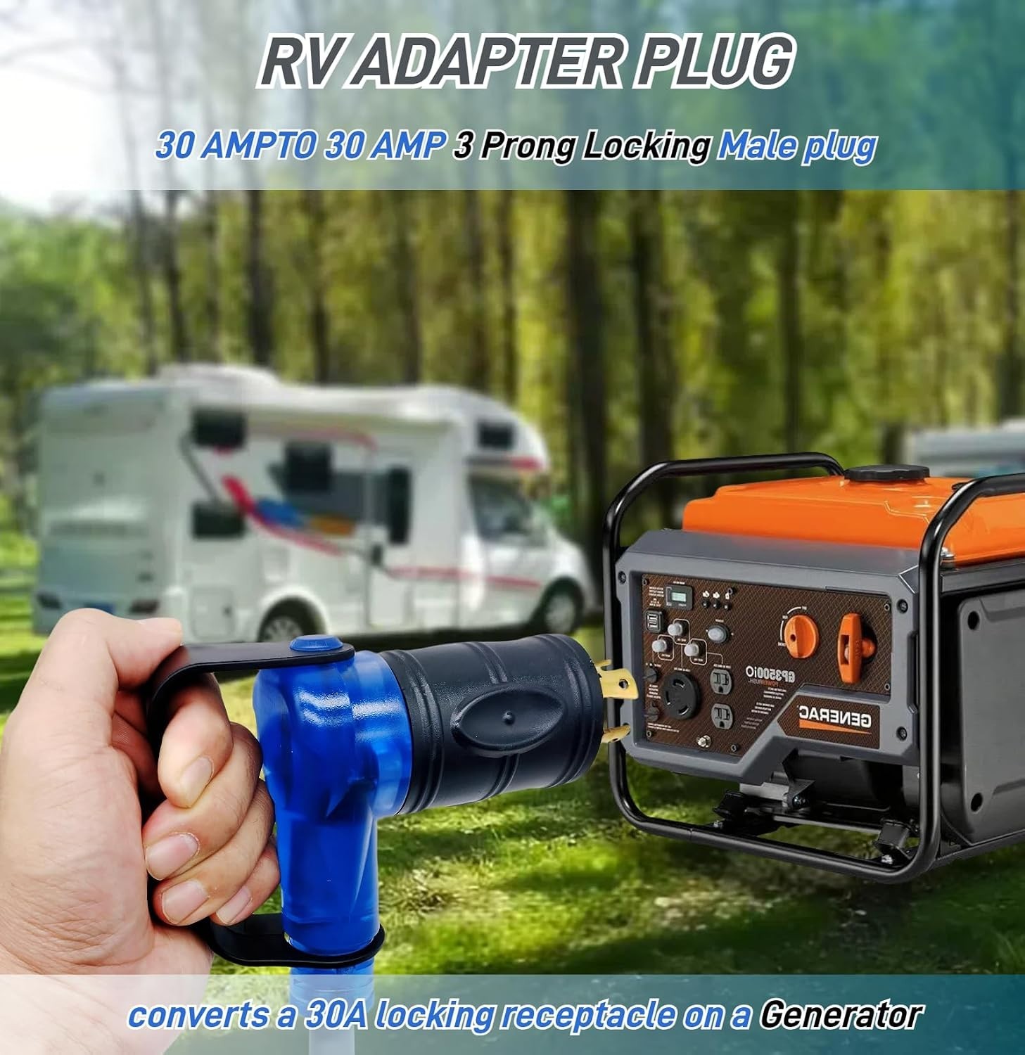 Listed 30 Amp 3 Prong Adapter for Secure Generator and RV Connection