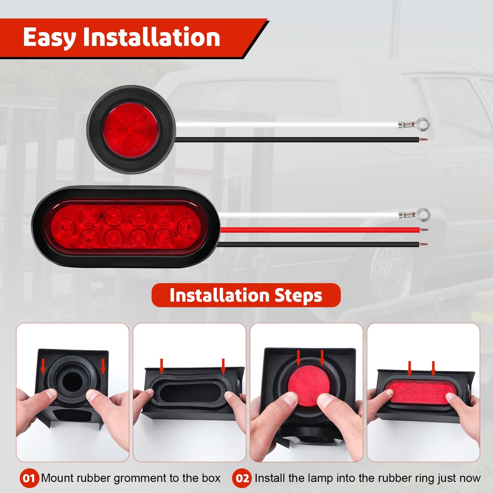 Trailer Lights Welded Mount Steel Boxes Housing Kit W/6 Inch LED Oval Tail Light