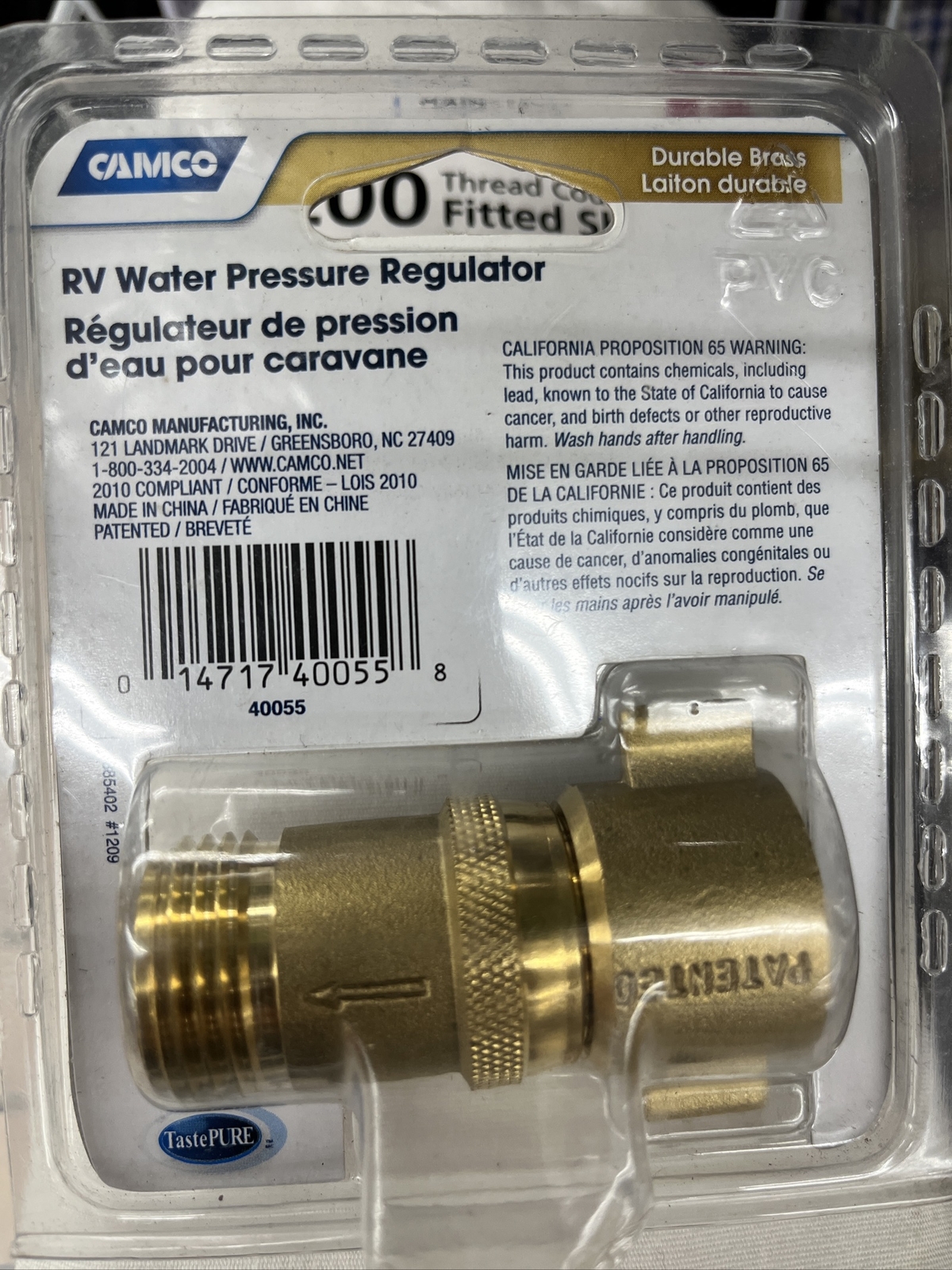 CAMCO 40055 RV CAMPER MOTORHOME HEAVY DUTY BRASS WATER PRESSURE REGULATOR