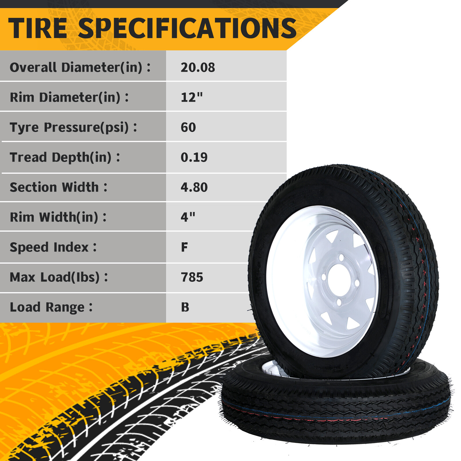 Two 4.80-12 Trailer Tires And Rims 4.80×12 480×12 LRB 5 Lug White Spoke Wheel