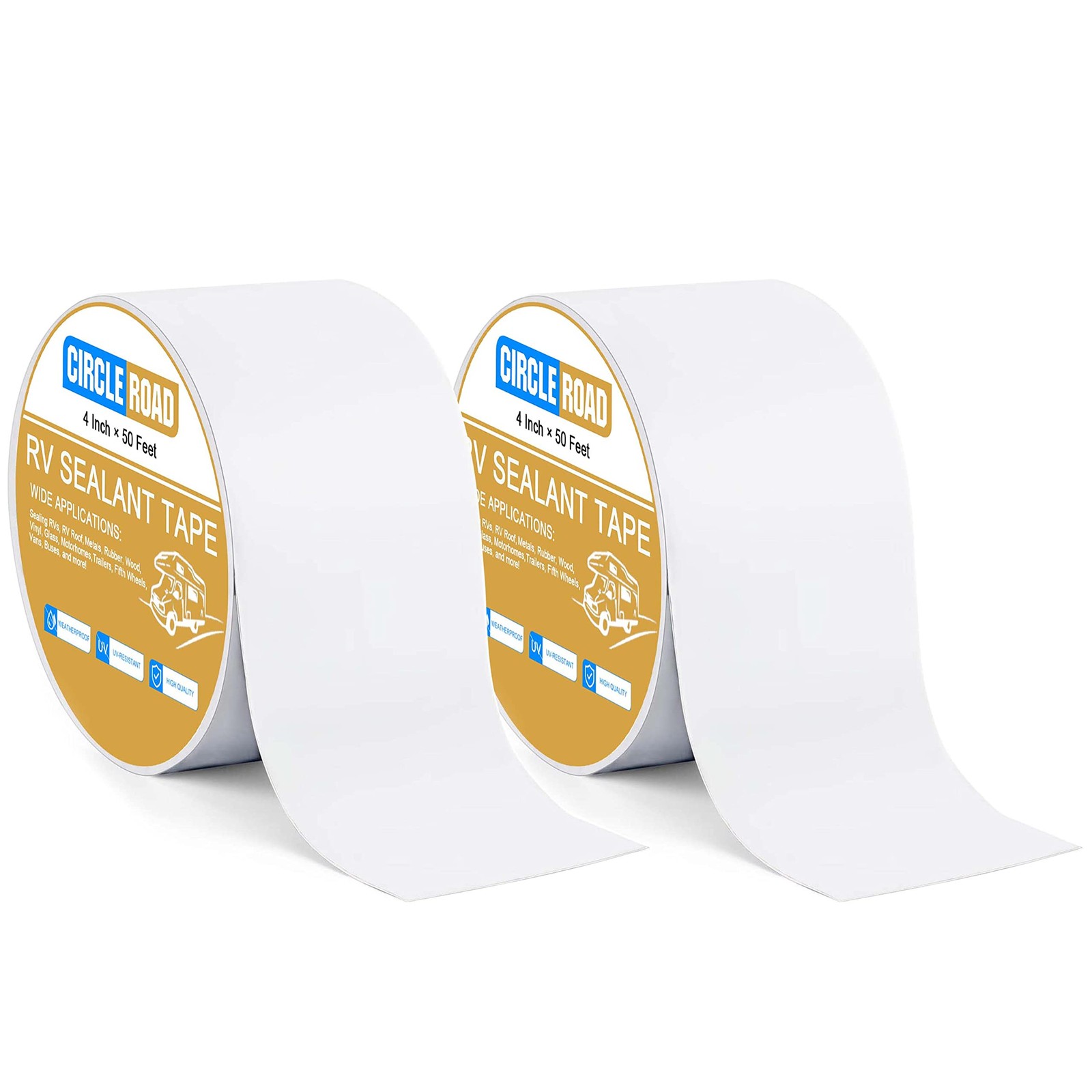 CircleRoad RV Roof Tape White 2 Pack, 4 4 inches wide, 50 feet long,
