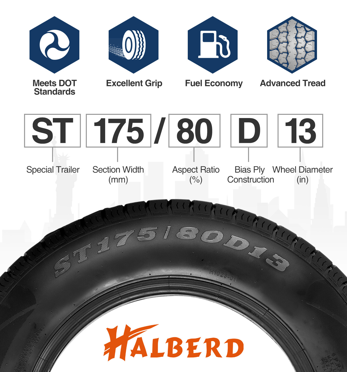 2X 175 80 13 Trailer Tires ST175/80D13 Heavy Duty 6PR Camper RV Replacement TL