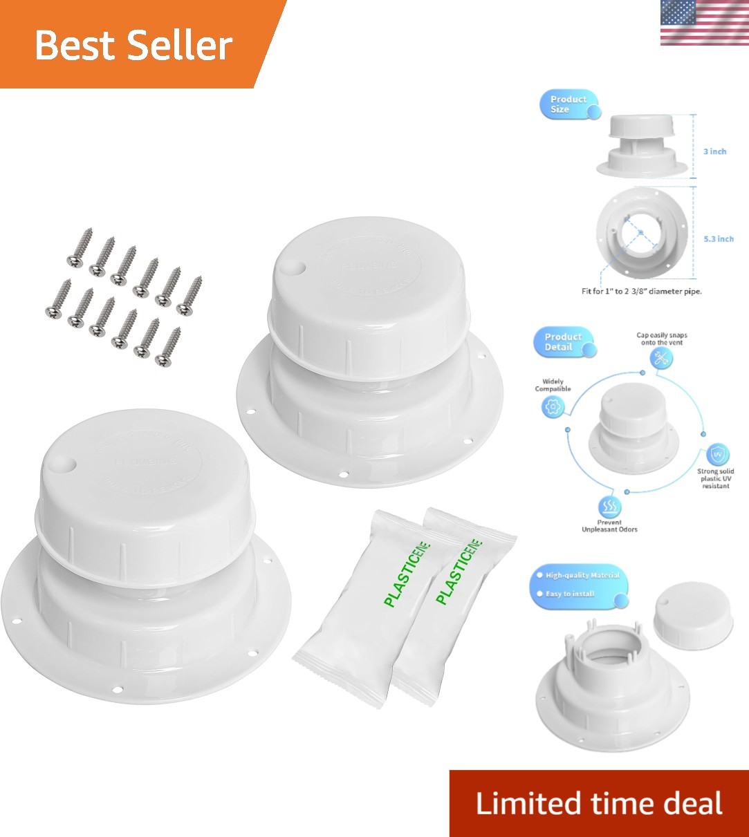 Durable Water Resistant RV Vent Covers – Easy Install for 1-2 3/8 Inch Pipes