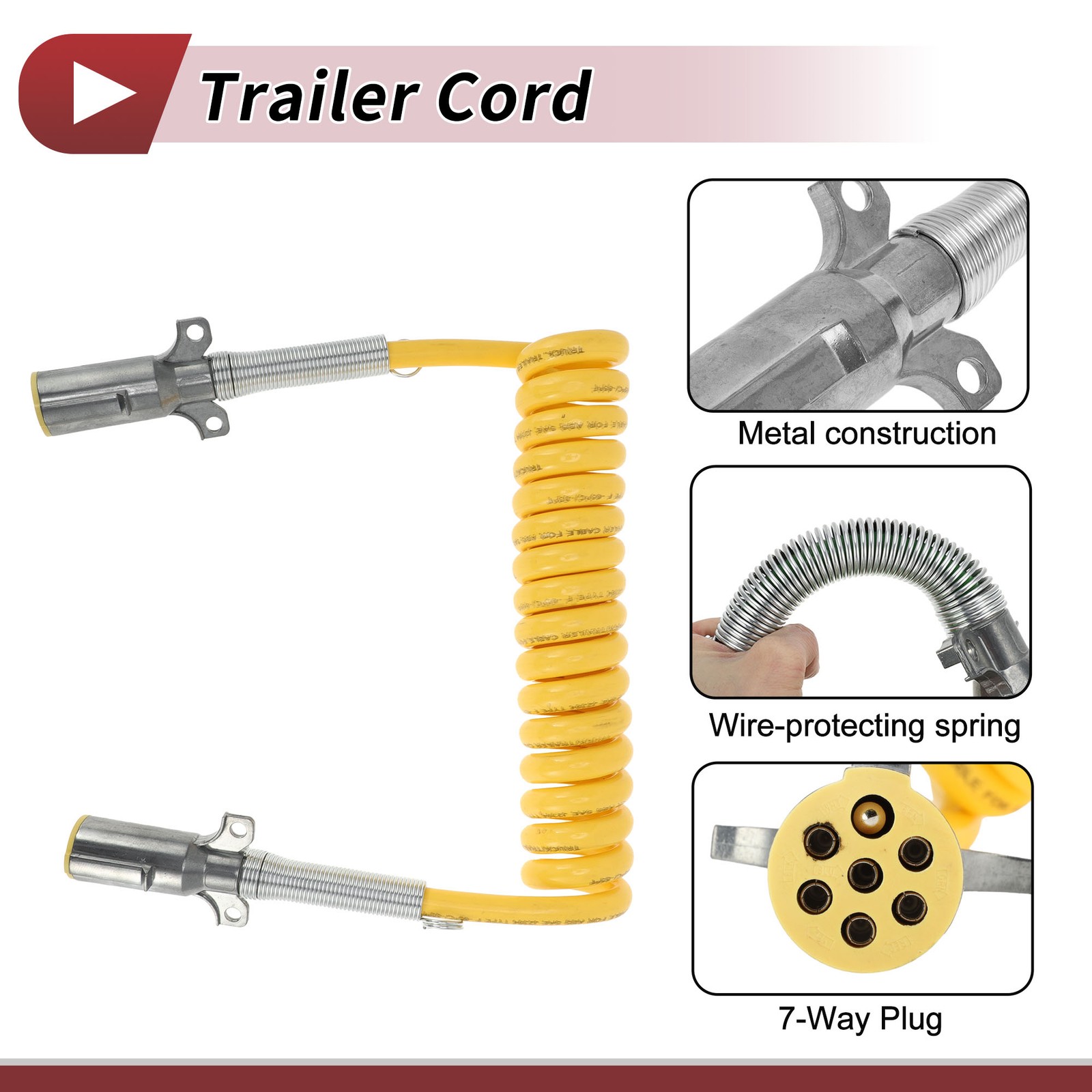 15 Feet 7 Way Coiled Electrical Power Trailer Cord Wire Zinc Alloy Male Plug