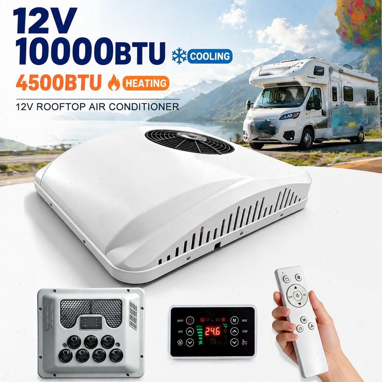 12V 10000 BTU RV Air Conditioner, Low Profile AC Unit with Cooling & Heating