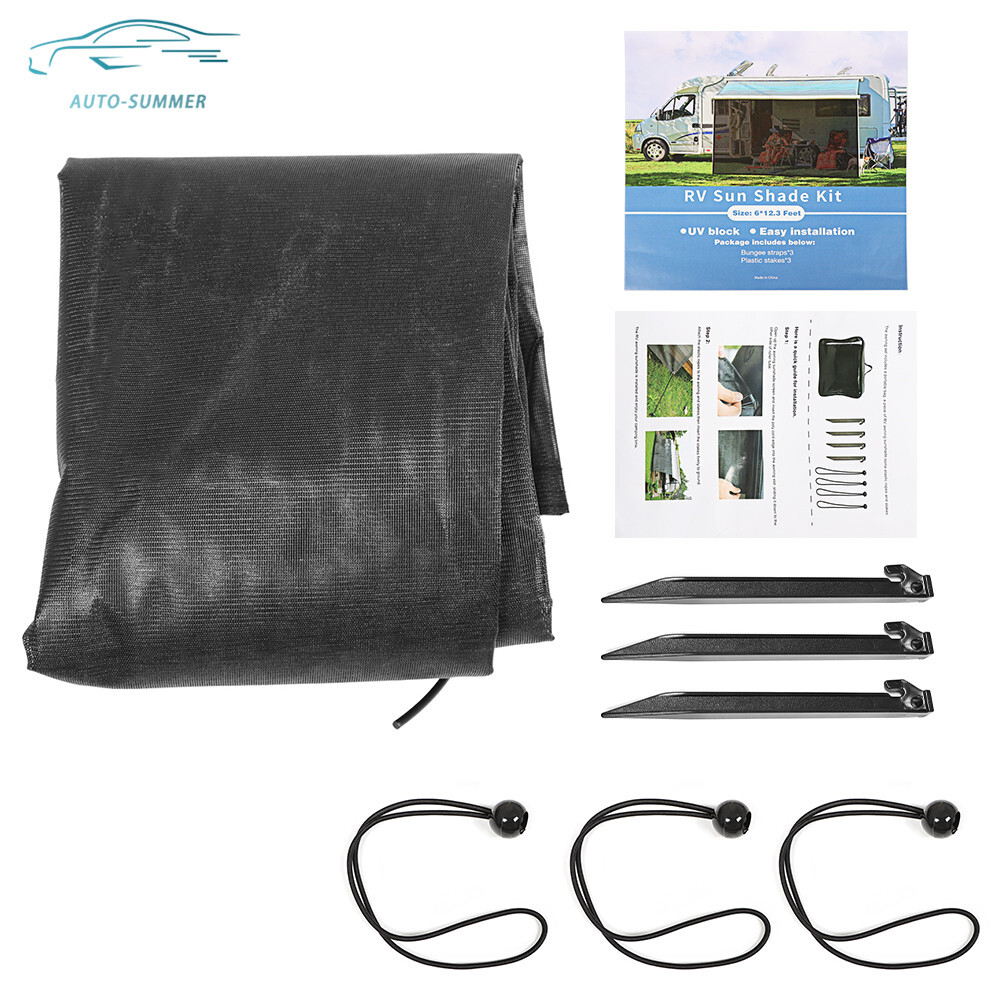 RV Awning Sun Shade Black Mesh Screen Kit For Camping Trailer w/ Bag 6″ Width