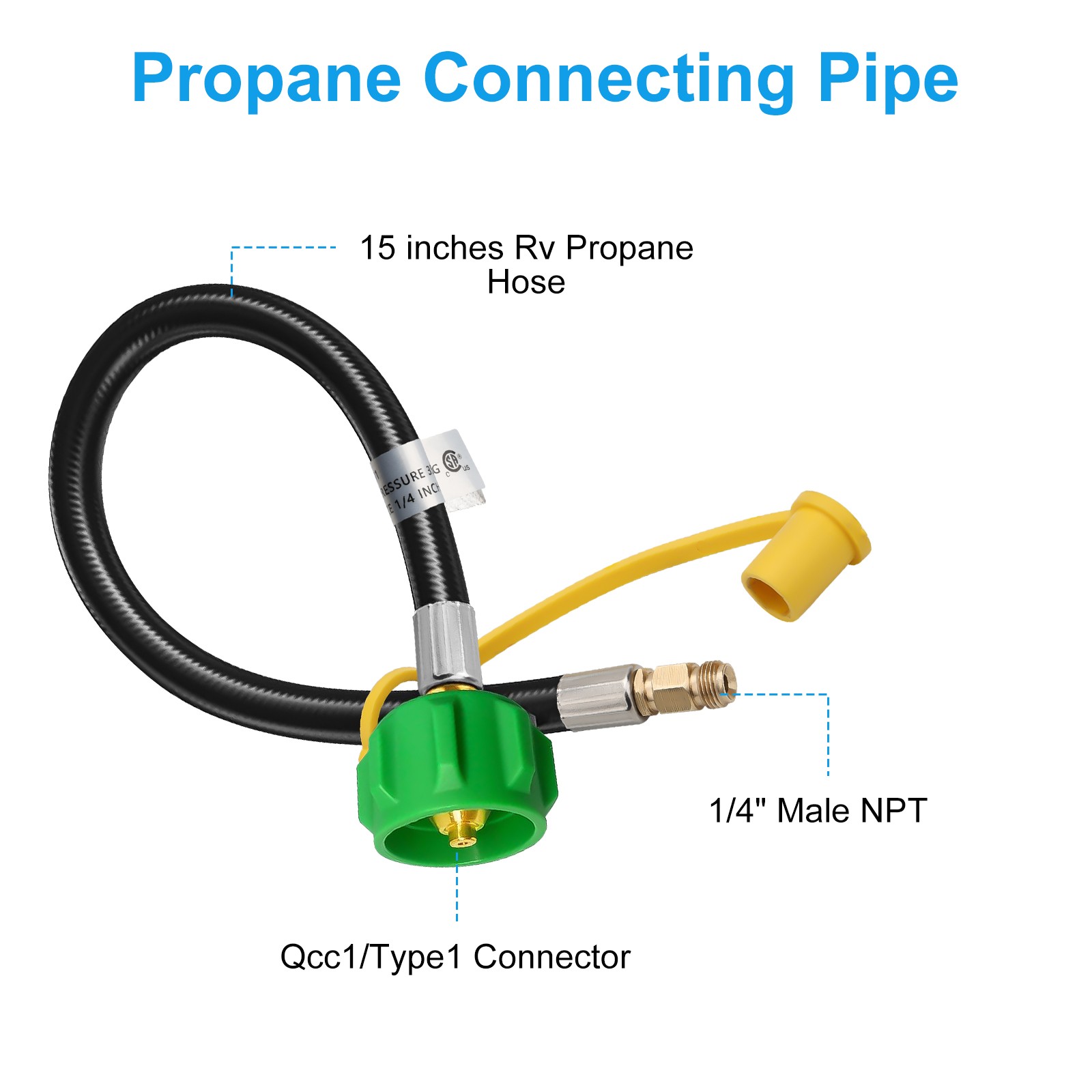 2 Pack 15″ RV Propane Hose QCC1 Type1 to 1/4″ Male Flare Camper BBQ Gas Line