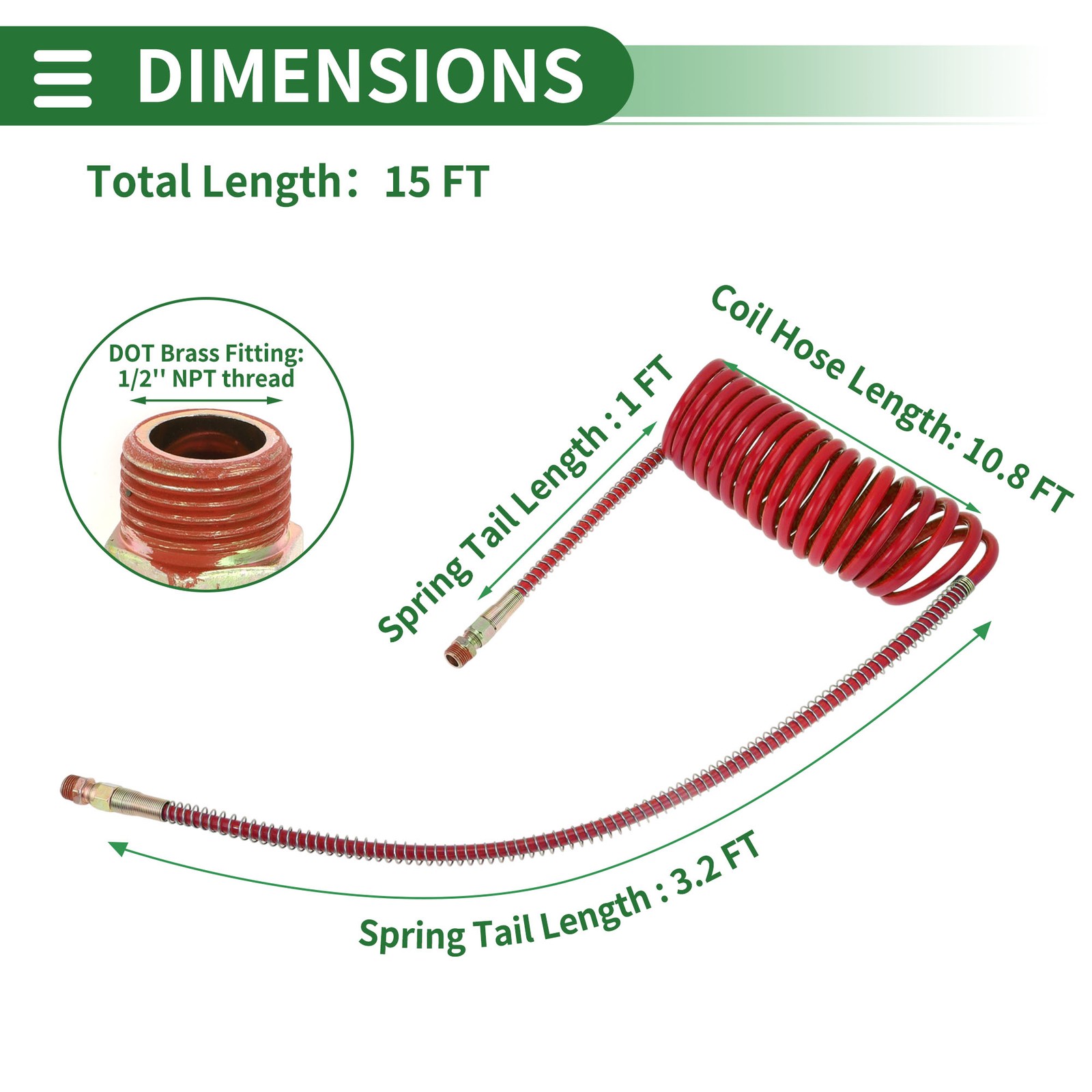 15 Feet Air Brake Hose Oil Cooler Coiled Long Tail Line 18 Circle Red
