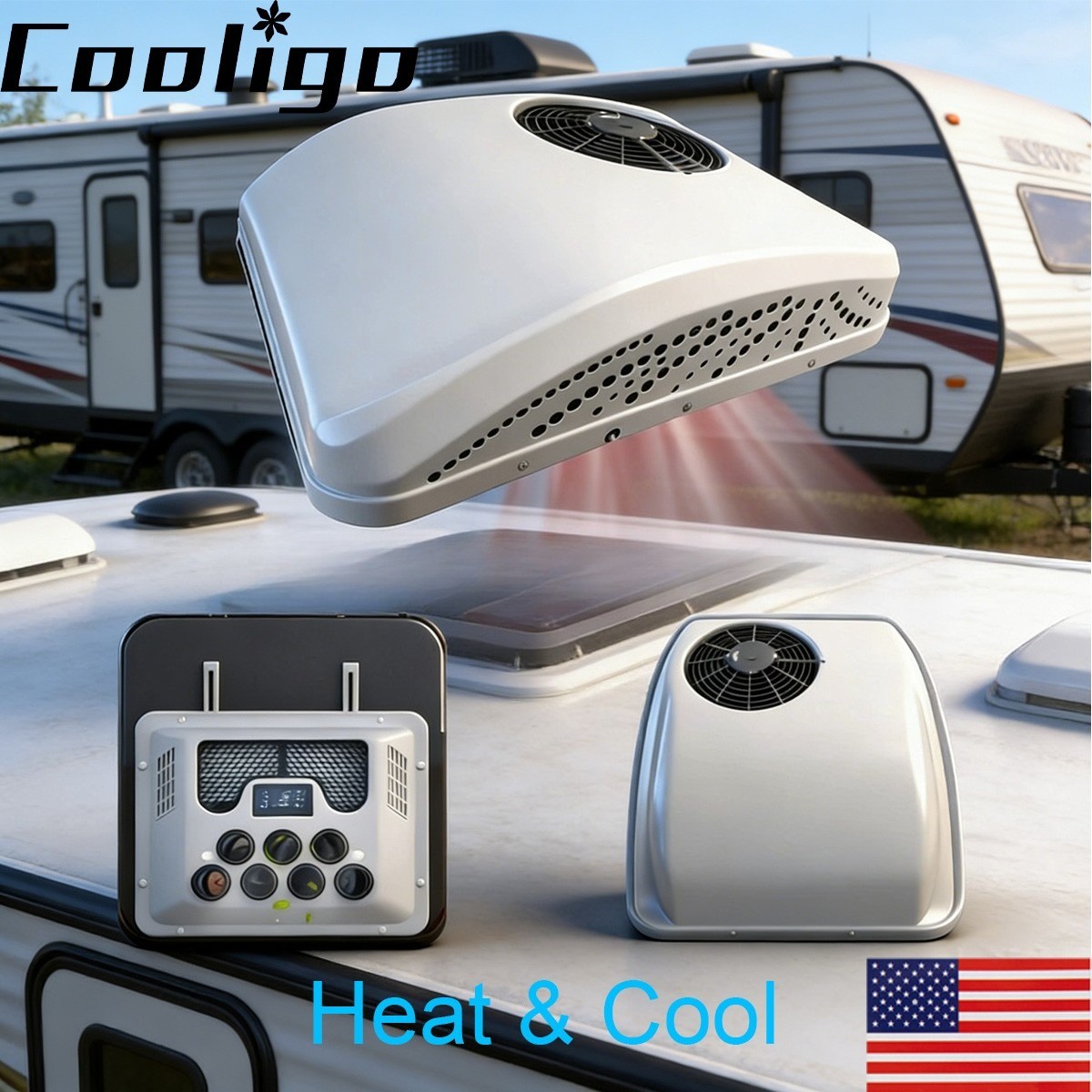 Universal 12V 13500BTU Cool&Heat 2 in 1 Rooftop Air Conditioner RV Truck AC Unit