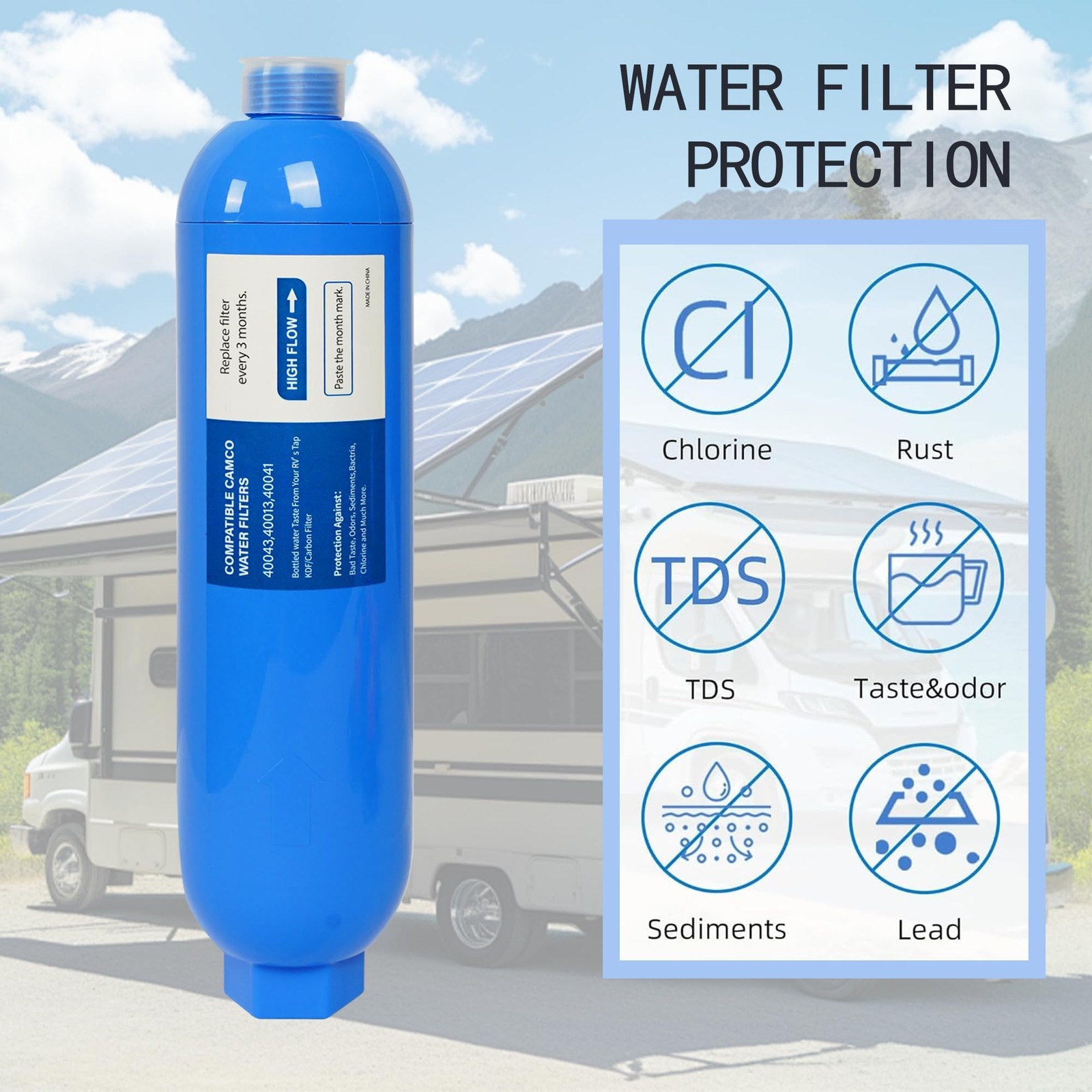 Wely Pivotalone 2 Pack RV Inline Water Filter with 2 Flexible 2 Pack, Blue