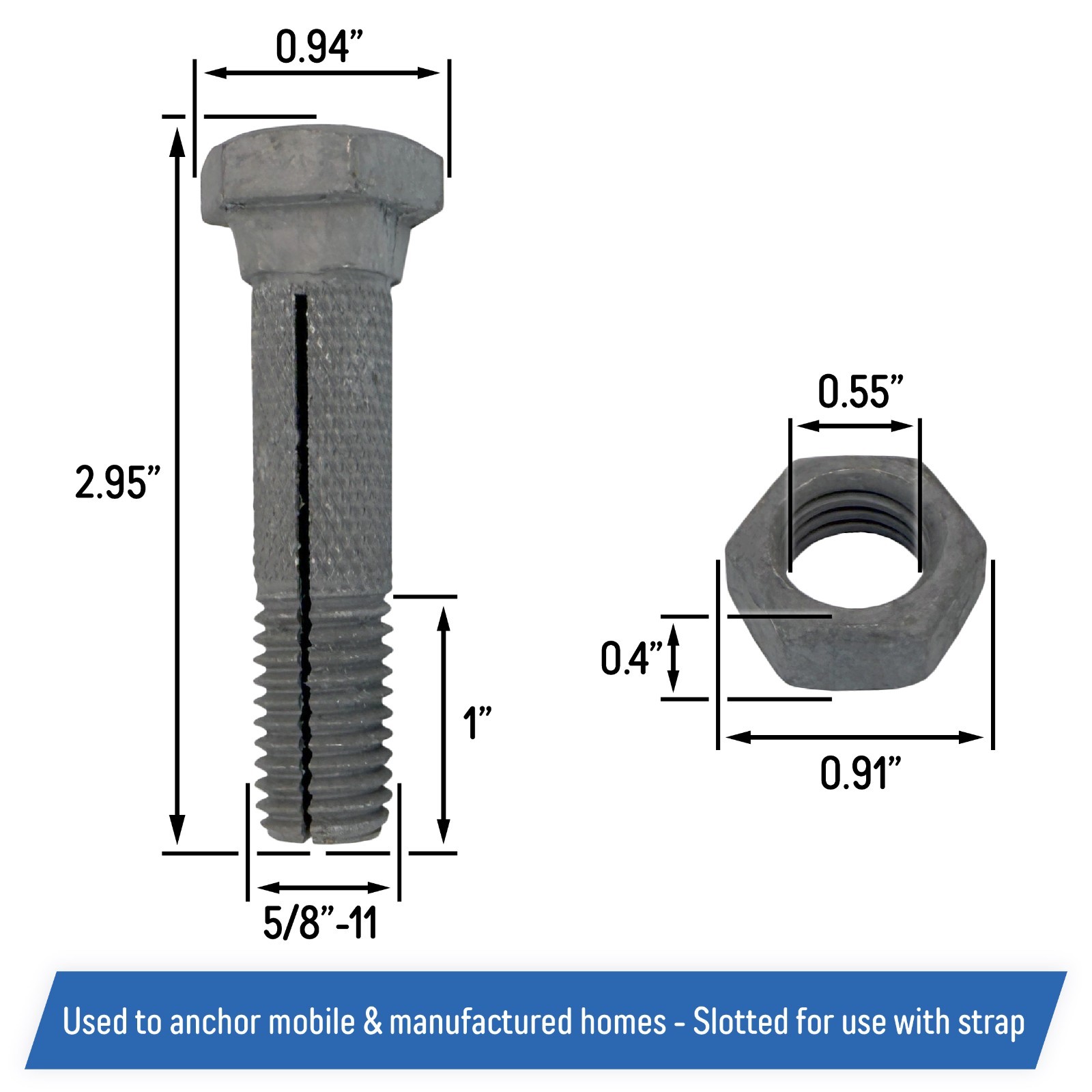 Mobile Home Anchor Bolt with Nut, Ground Anchor Slotted Bolts & Nuts (8 Pack)