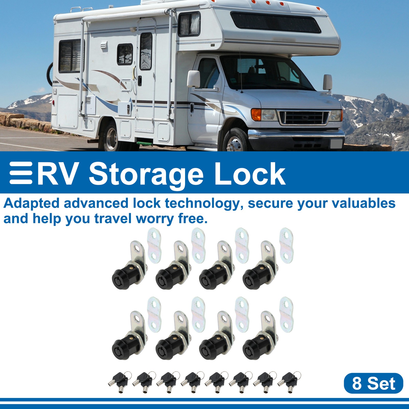 Cam Locks RV Storage Lock 7/8inch Cylinder Fits 9/16inch Max Door Thickness