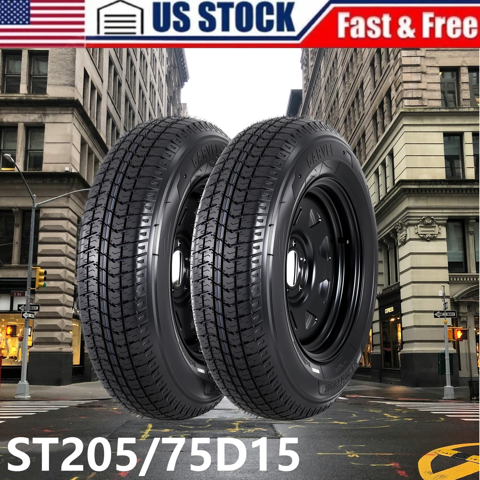 ⭐2 Pack ST205/75D15 Trailer Tires with 15″ Rims 5 Lug 6 Ply Load Range C Black