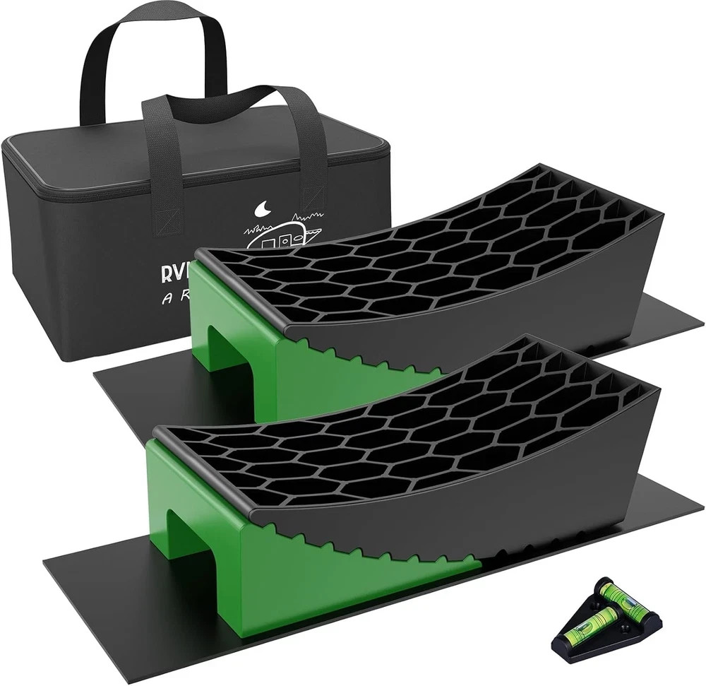 RVMATE Camper Levelers 8-Piece Kit RV Leveling Blocks Wheel Black