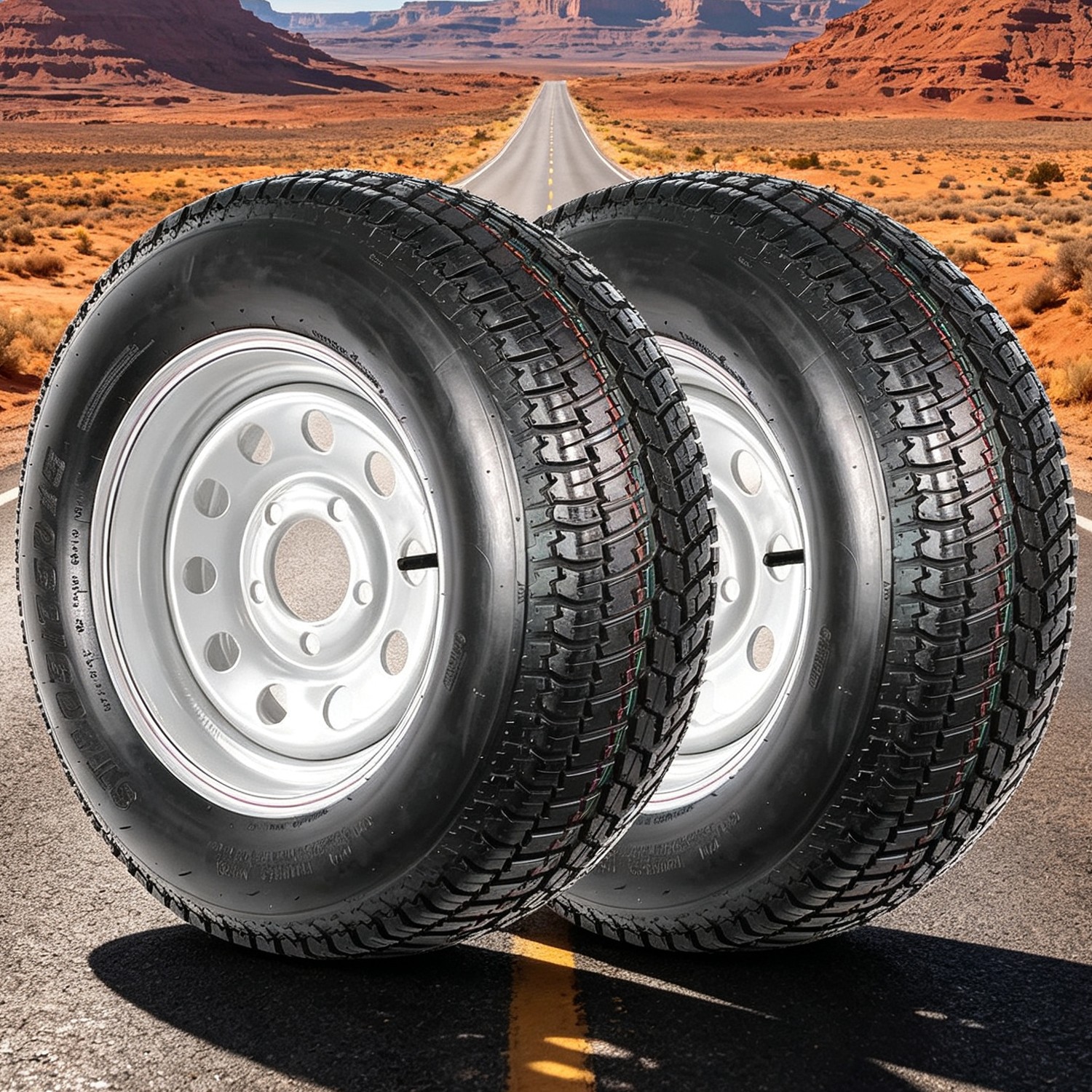 2 Pack ST205/75D15 Trailer Tires on Rims 205/75 15 in. 5 Lug with Silver Wheel