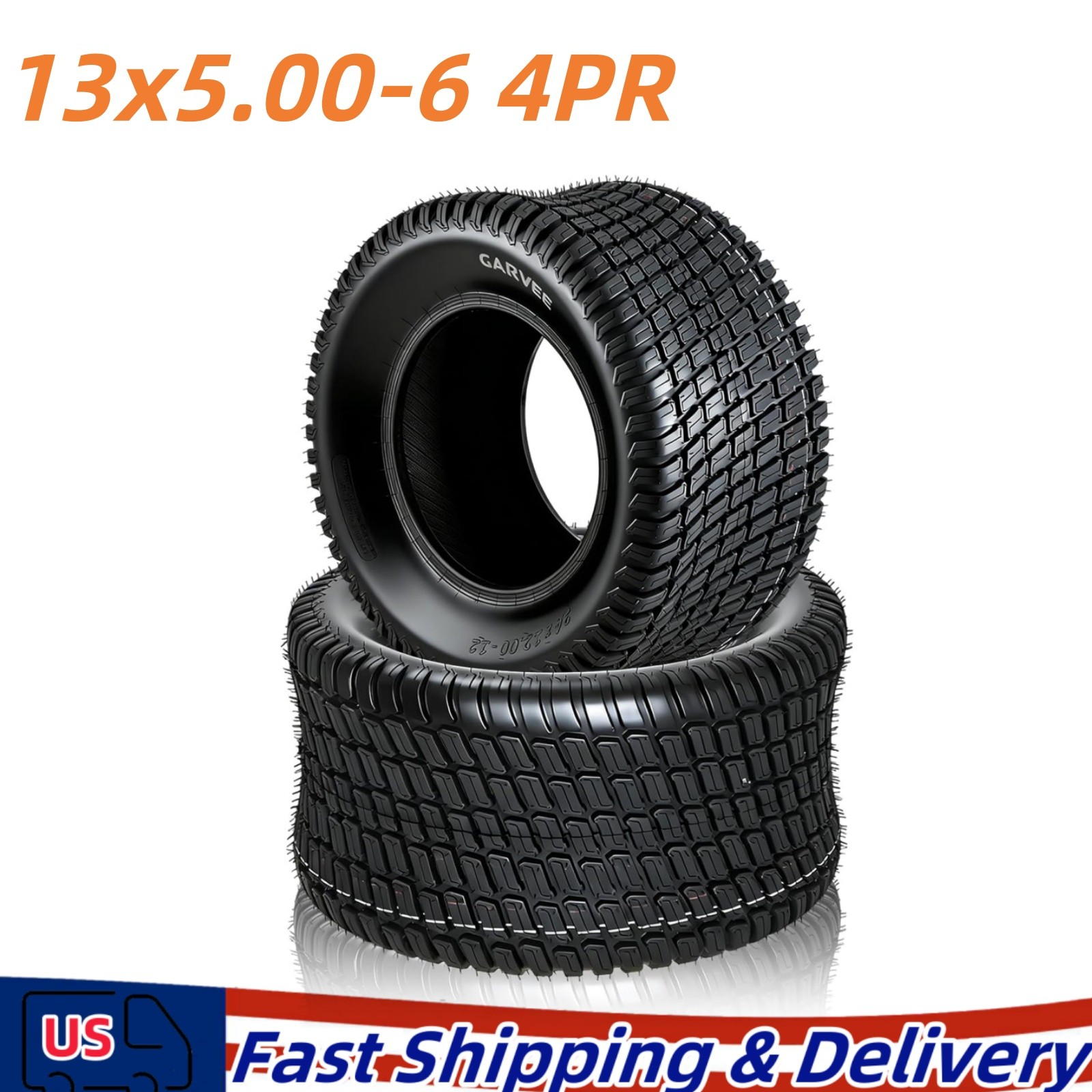 Set 2 13×5.00-6 Lawn Mower Tires 4Ply 13x5x6 Garden Tractor Tubeless Replacement