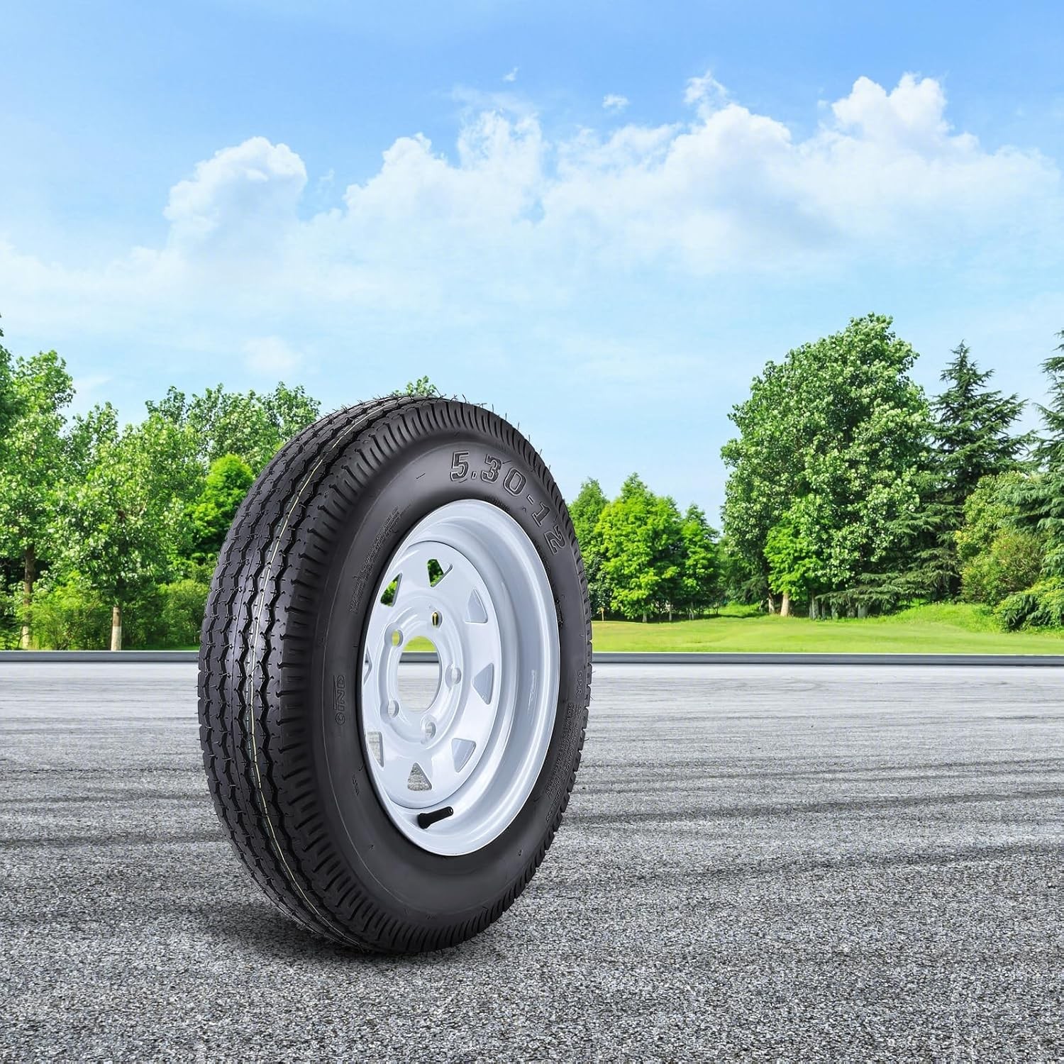 4 Pack 5.30-12 5.30×12 530-12 Trailer Tires 5 Lug with 12″ Rims,Load Range C,6PR