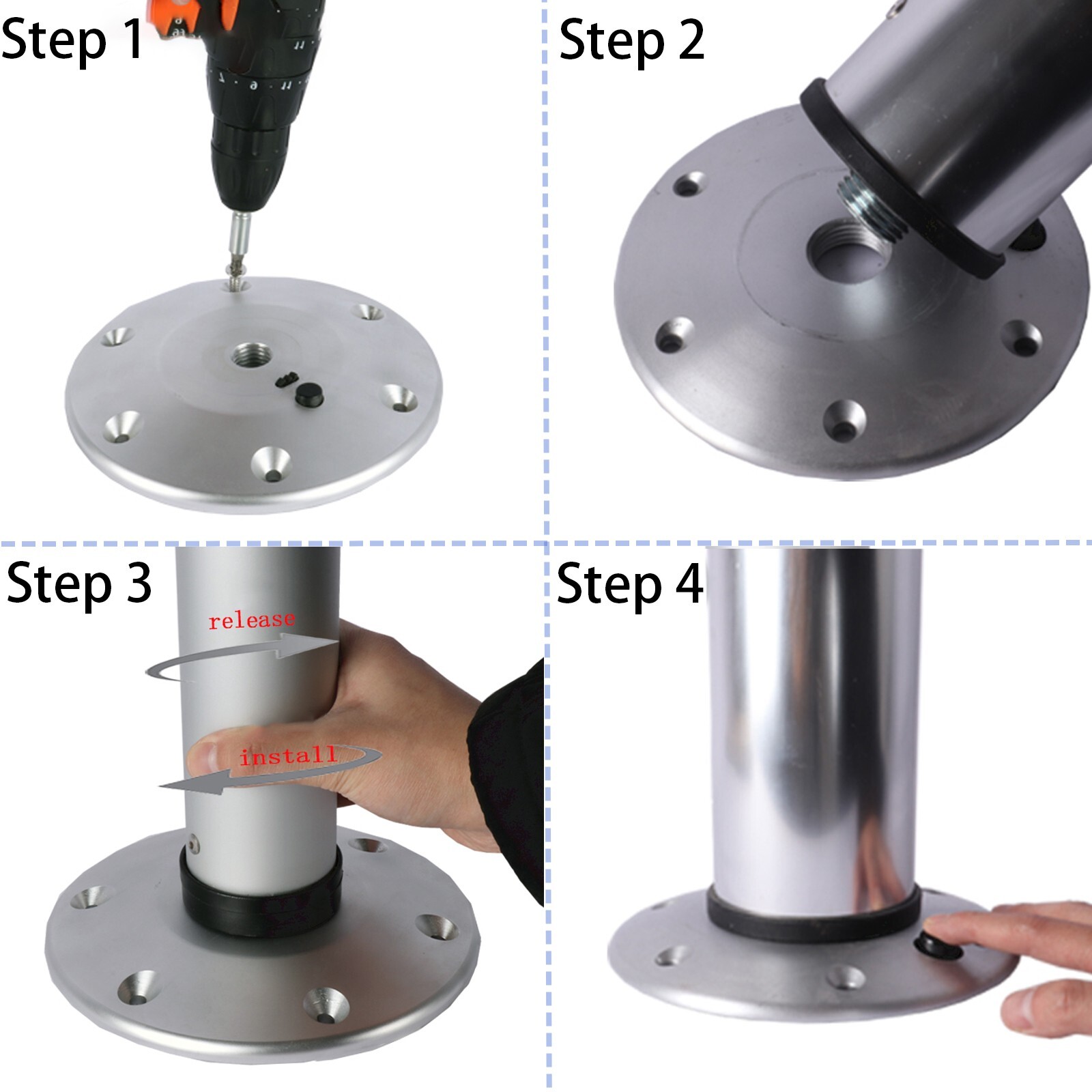 3 Levels Adjustable RV Boat Table Pedestal, Detachable Aluminum RV Table Leg