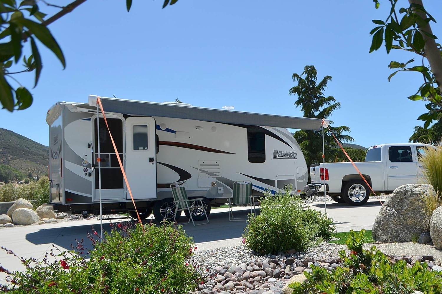 Universal RV Awning Stabilizer – Adjustable Height Poles & Complete Tie Down Kit