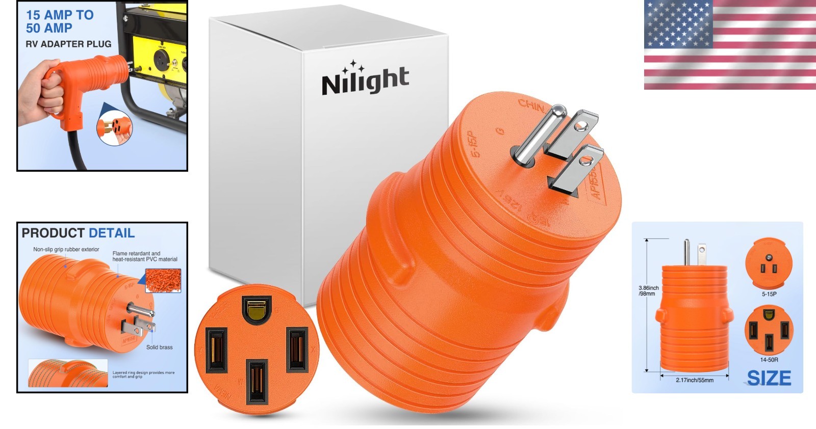 Durable 15 Amp to 50 Amp Heavy Duty RV Power Adapter – Pure Copper Construction