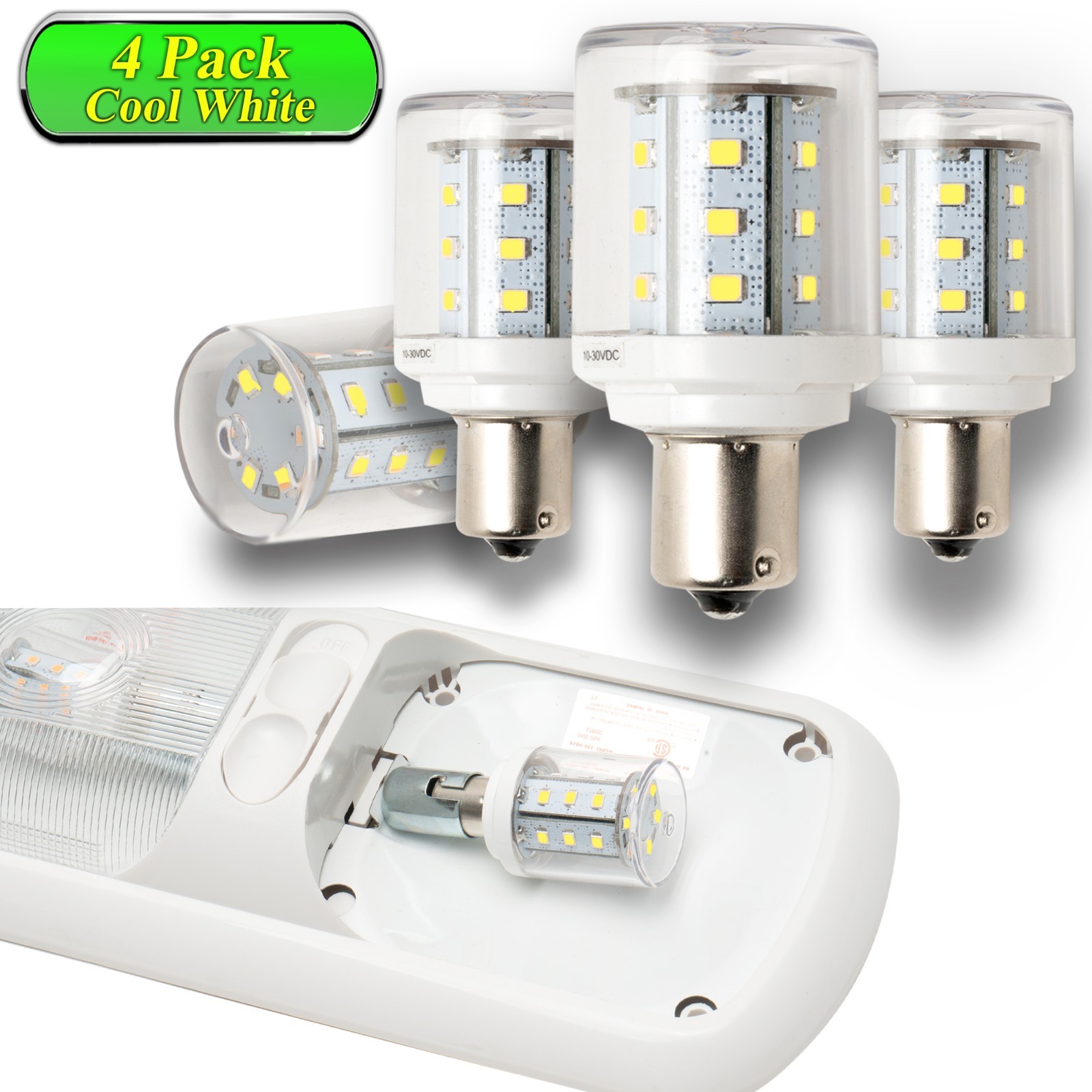 4x LeisureLED 1156 / 1141 Interior LED Light bulb RV Trailer 6500K Cool W 10-30V