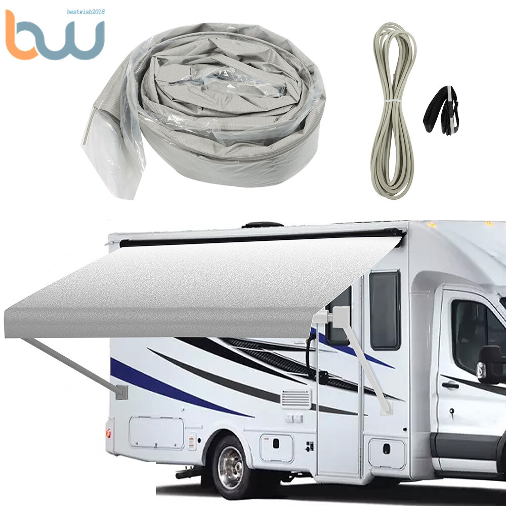 9′-20′ RV Awning Replacement Fabric For Camper Trailer Fabric Blue & Grey Fade