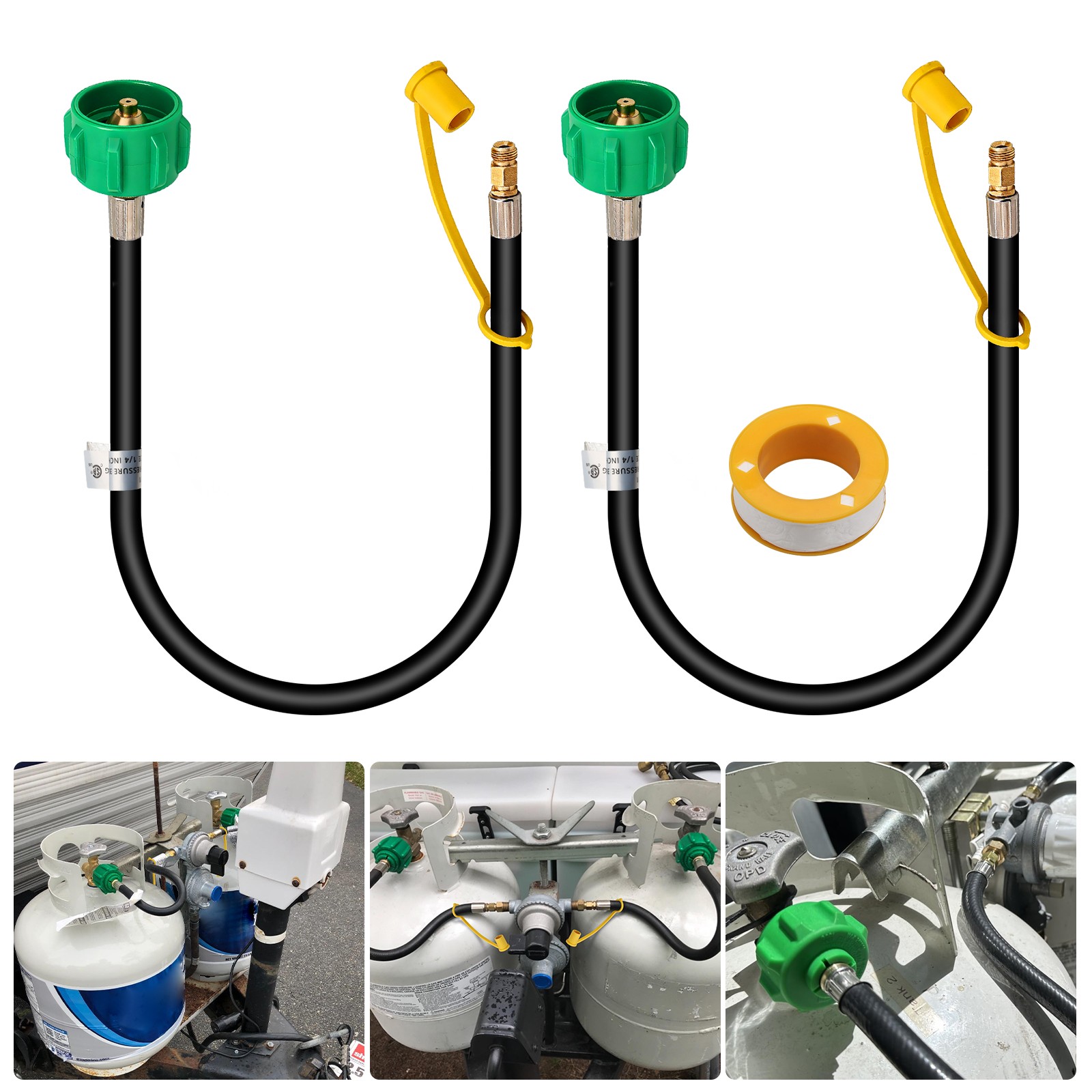 2 PCS 15″ RV Propane Hose QCC1 to 1/4″ Male NPT Pigtail for Dual Tank Regulator