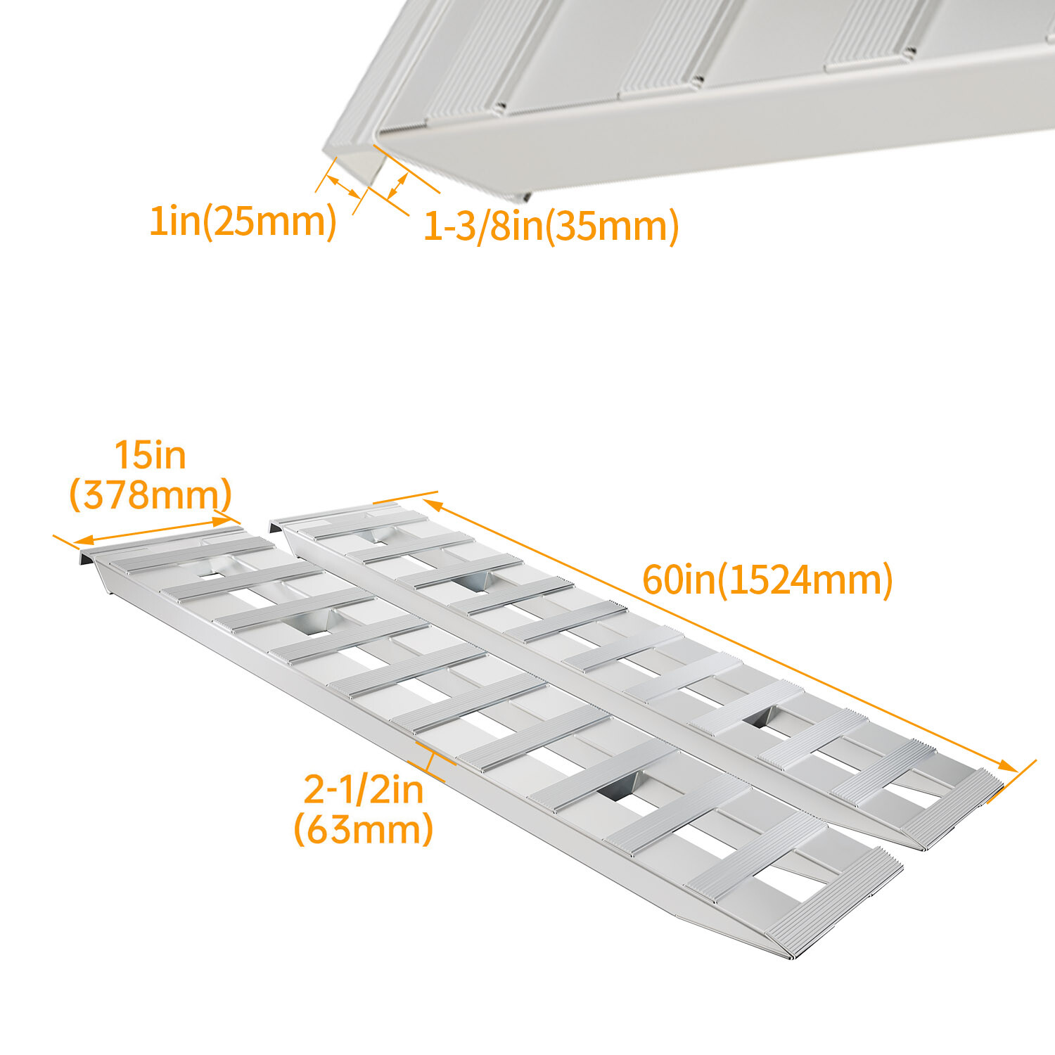 Pair For 60”X15″ Aluminum Ramps 6800 LBS Truck Car Auto Trailer Ramps Hook End